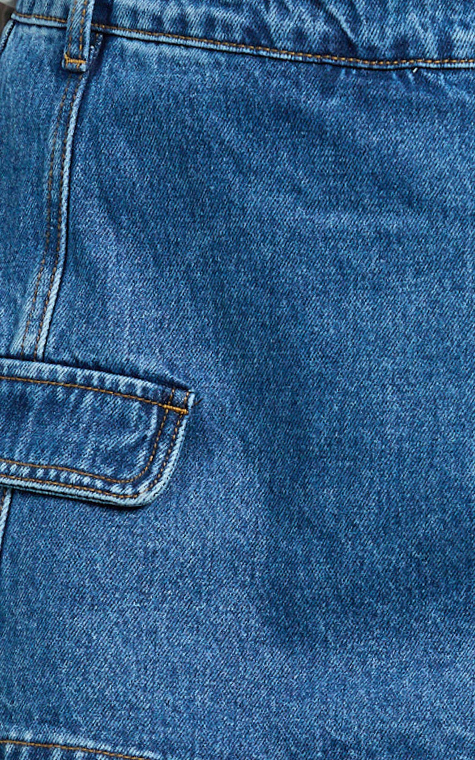 India Skort - Recycled Denim Mid Rise Skort in Dark Blue Wash Product Image