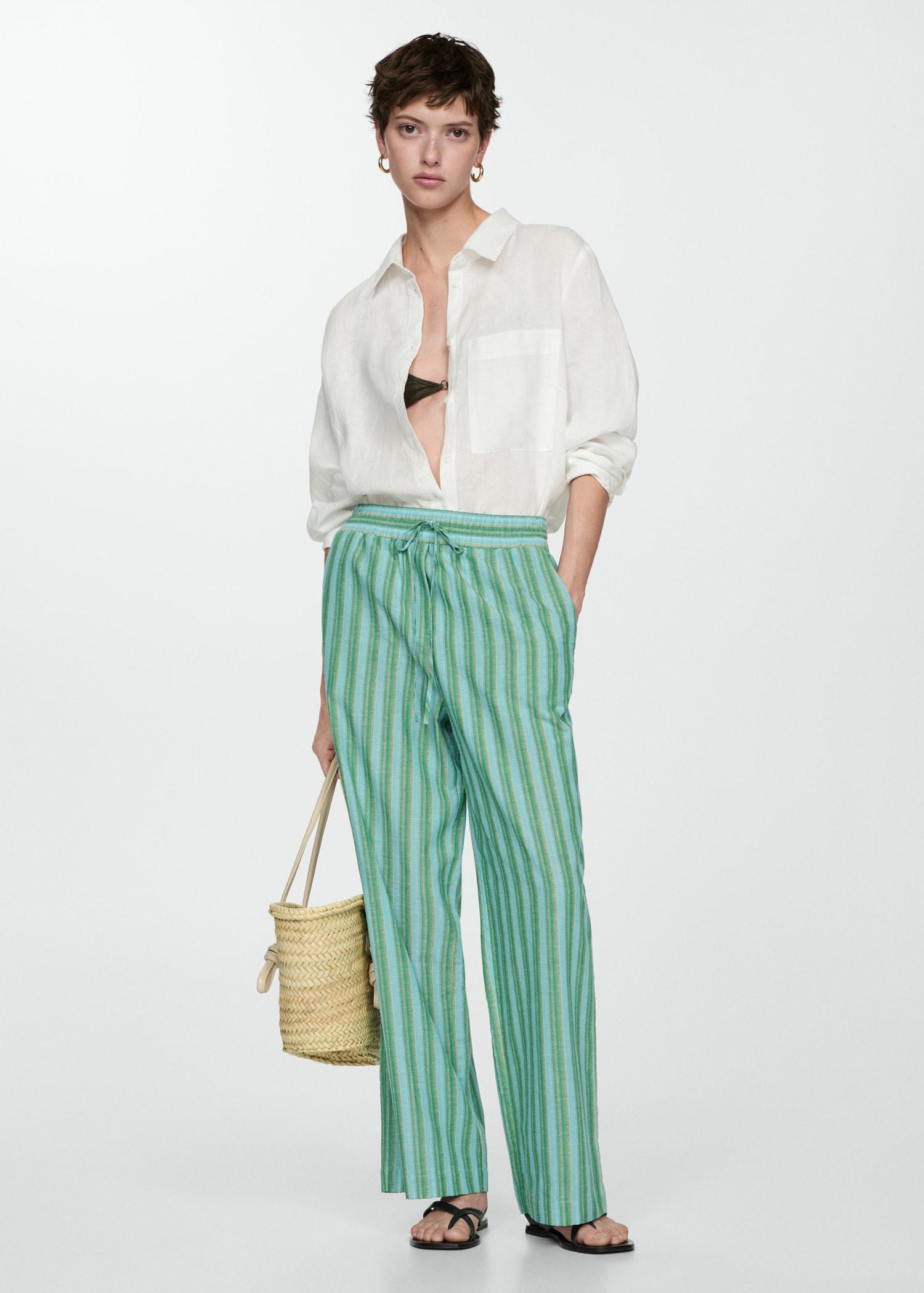 Straight striped trousers - Women | MANGO USA Product Image