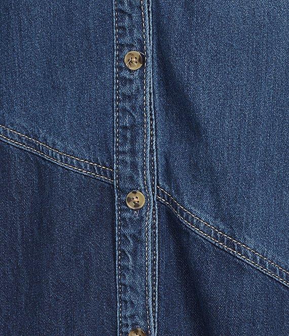 Westbound Petite Size Asymmetric Color Blocked Denim Midi Shirt Dress Product Image