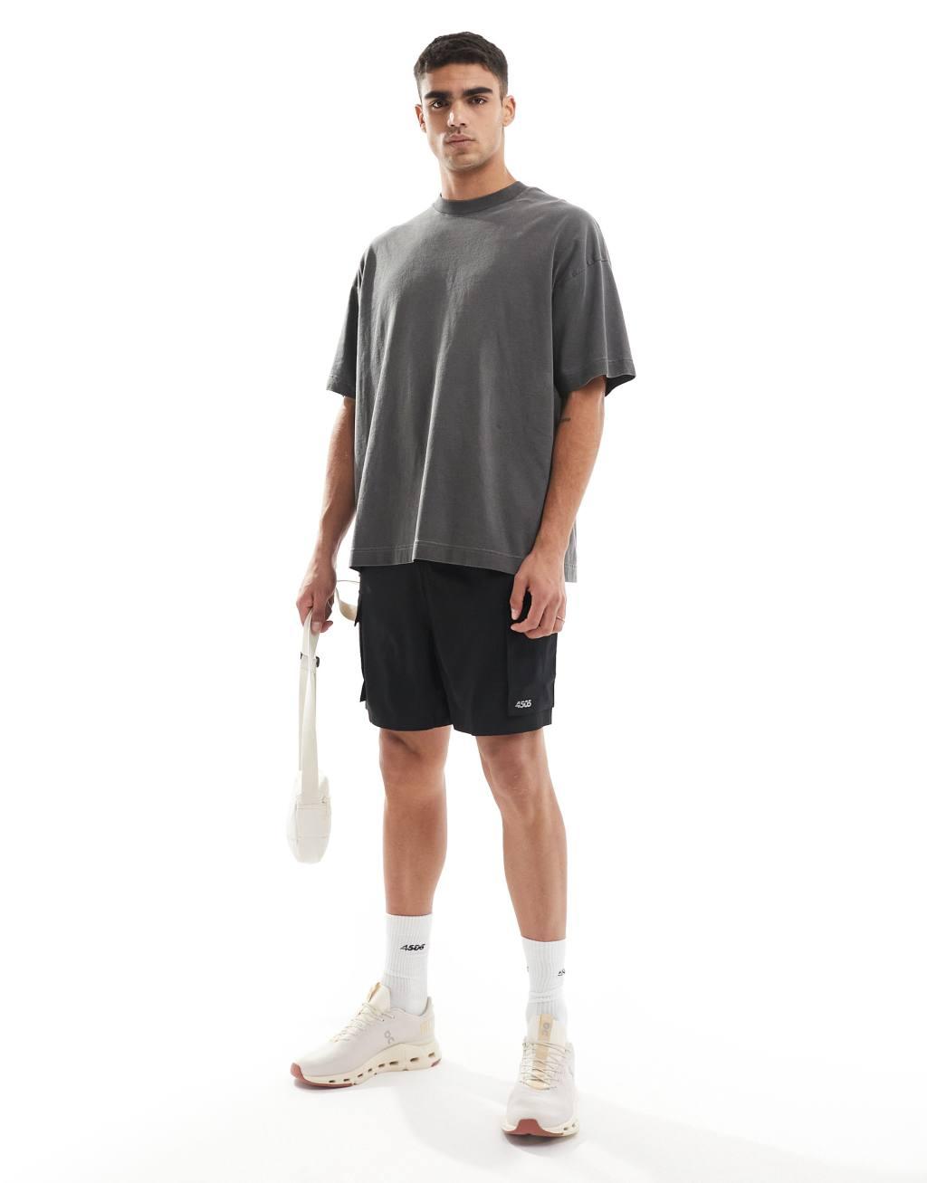 4505 Icon oversized boxy heavyweight t-shirt with quick dry in washed black  Product Image