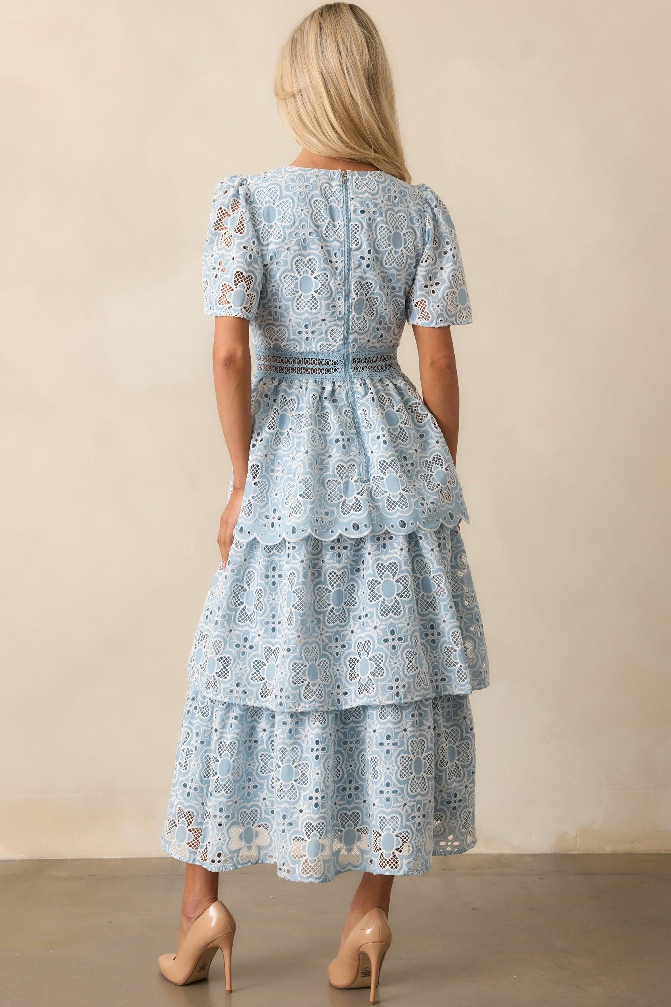 Attending A Gala Blue Floral Embroidered Maxi Dress Product Image