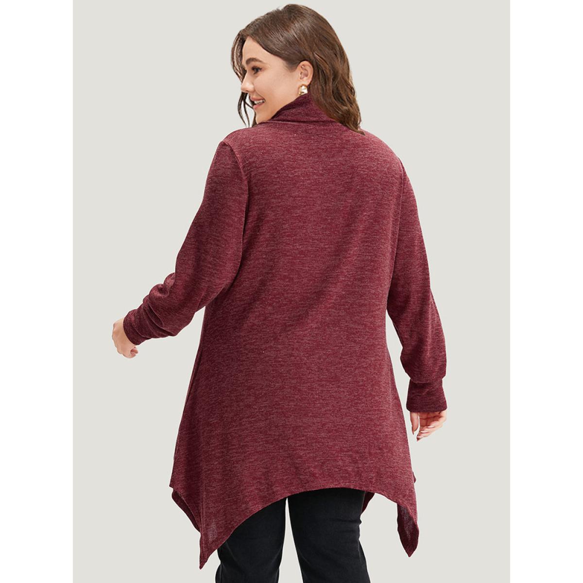 Plus Size Solid Turtleneck Pocket Hanky Hem Sweatshirt Women Scarlet Elegant Elastic cuffs Overlap Collar Dailywear Sweatshirts BloomChic 18-20/2X Product Image