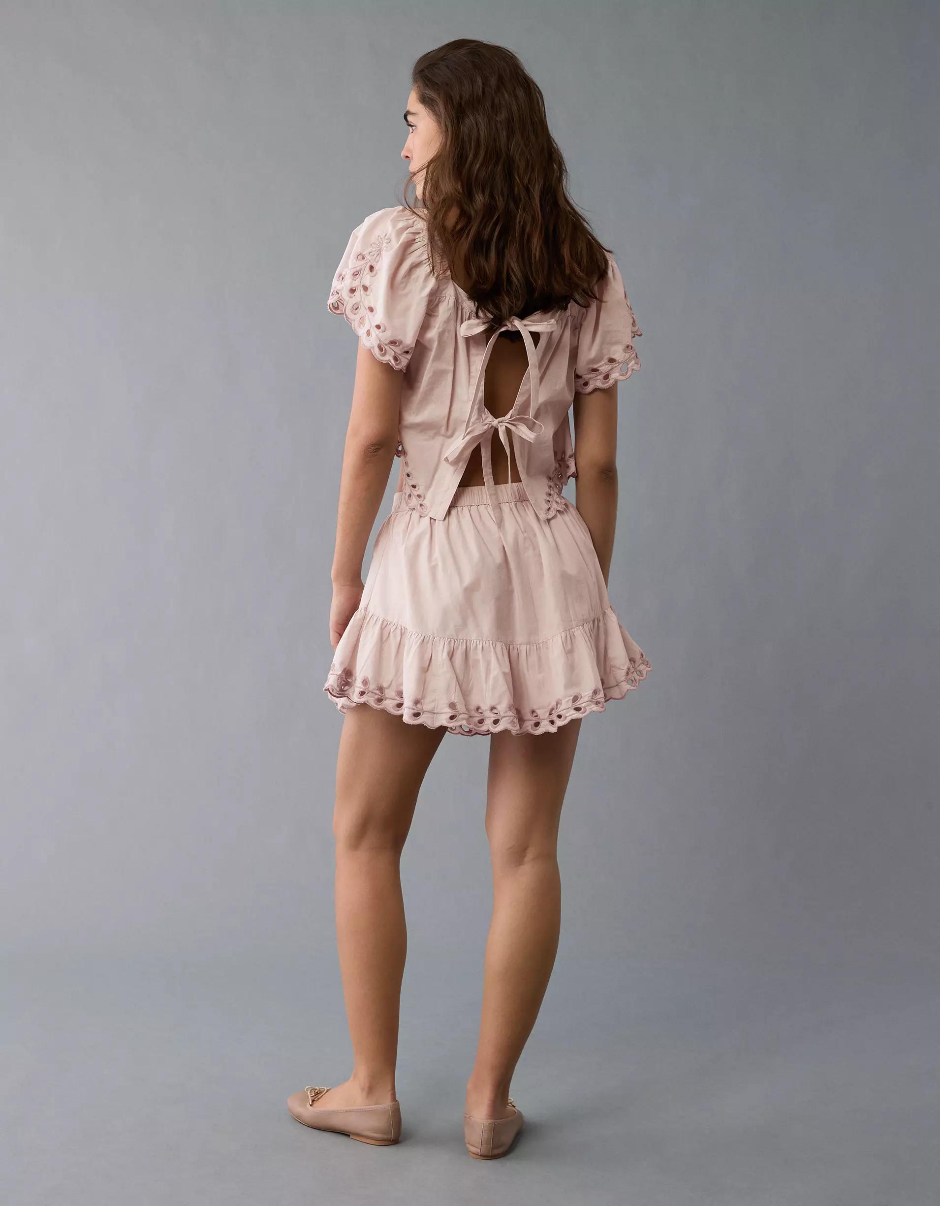 AE High-Waisted Embroidered Eyelet Mini Skirt Product Image