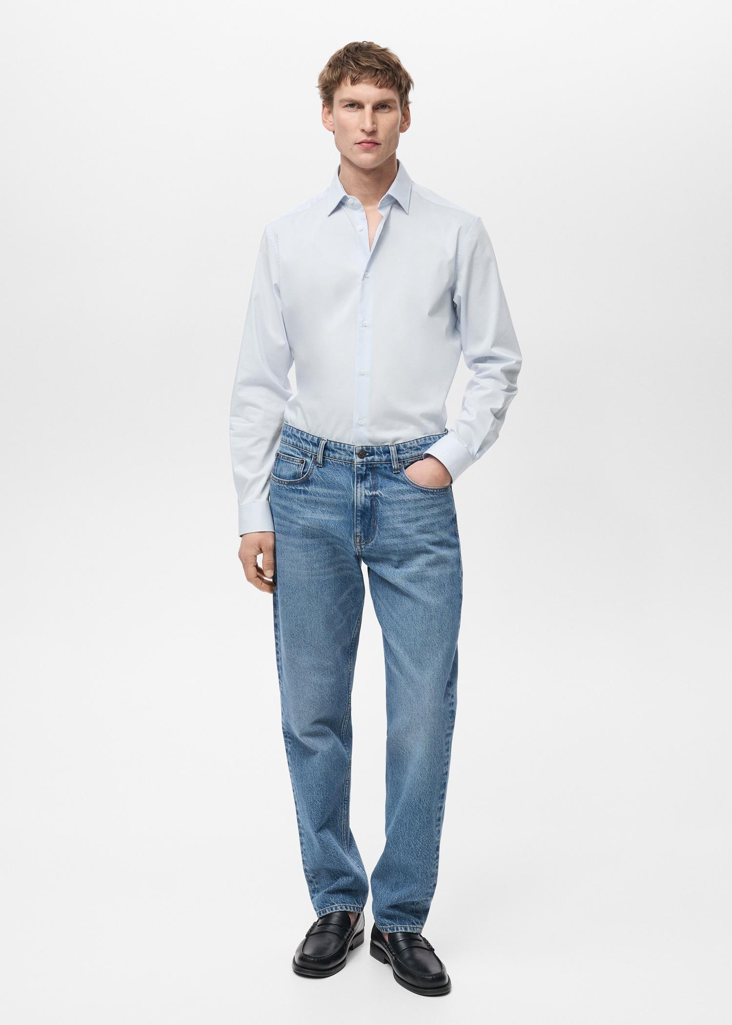 Regular-fit stretch cotton shirt - Men | MANGO USA Product Image