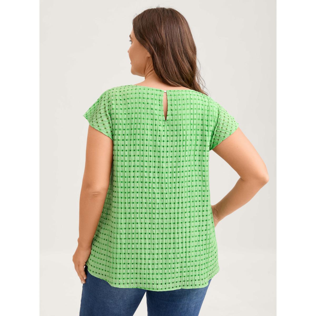 Plus Size SpringGreen Textured Sheer Lined Flutter Sleeve Blouse Women Leisure Cap Sleeve Round Neck Casual Blouses BloomChic 12/L Product Image