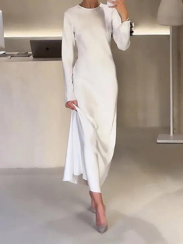 A-Line High Waisted Solid Color Round-Neck Maxi Dresses Product Image