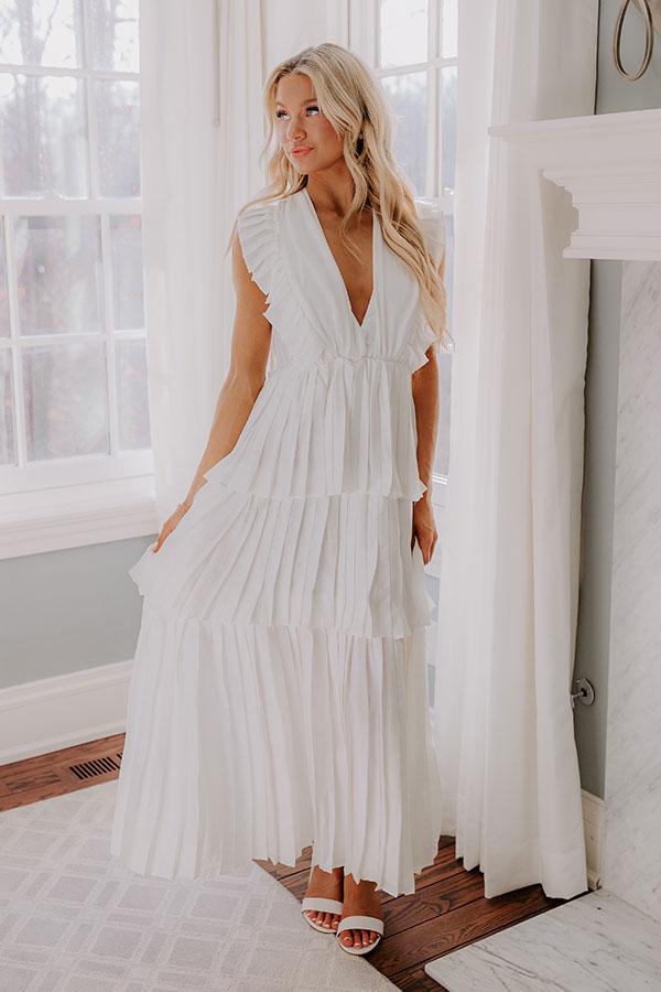 Seeking Champagne Pleated Maxi Dress In White Product Image