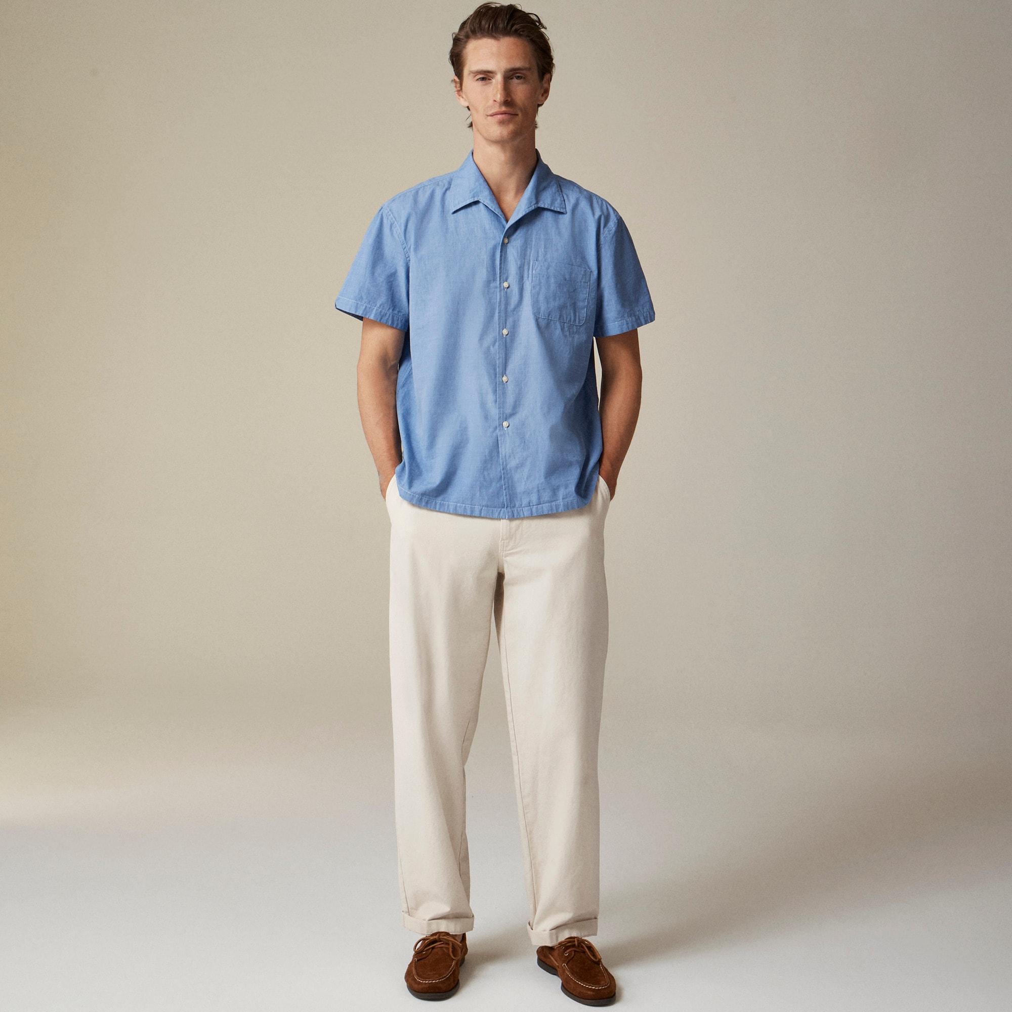 Short-sleeve Secret Wash cotton poplin camp-collar shirt Product Image