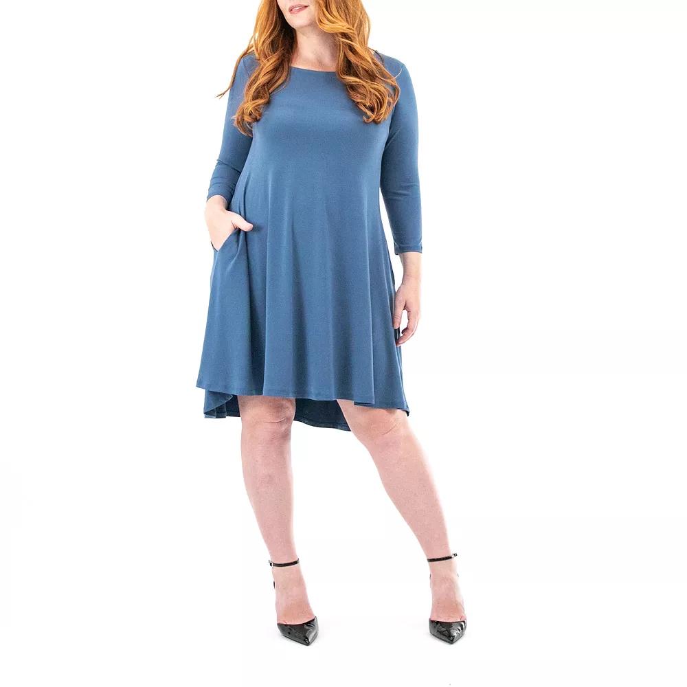 Women's Nina Leonard 3/4 Sleeve High-Low Trapeze Dress,  Product Image