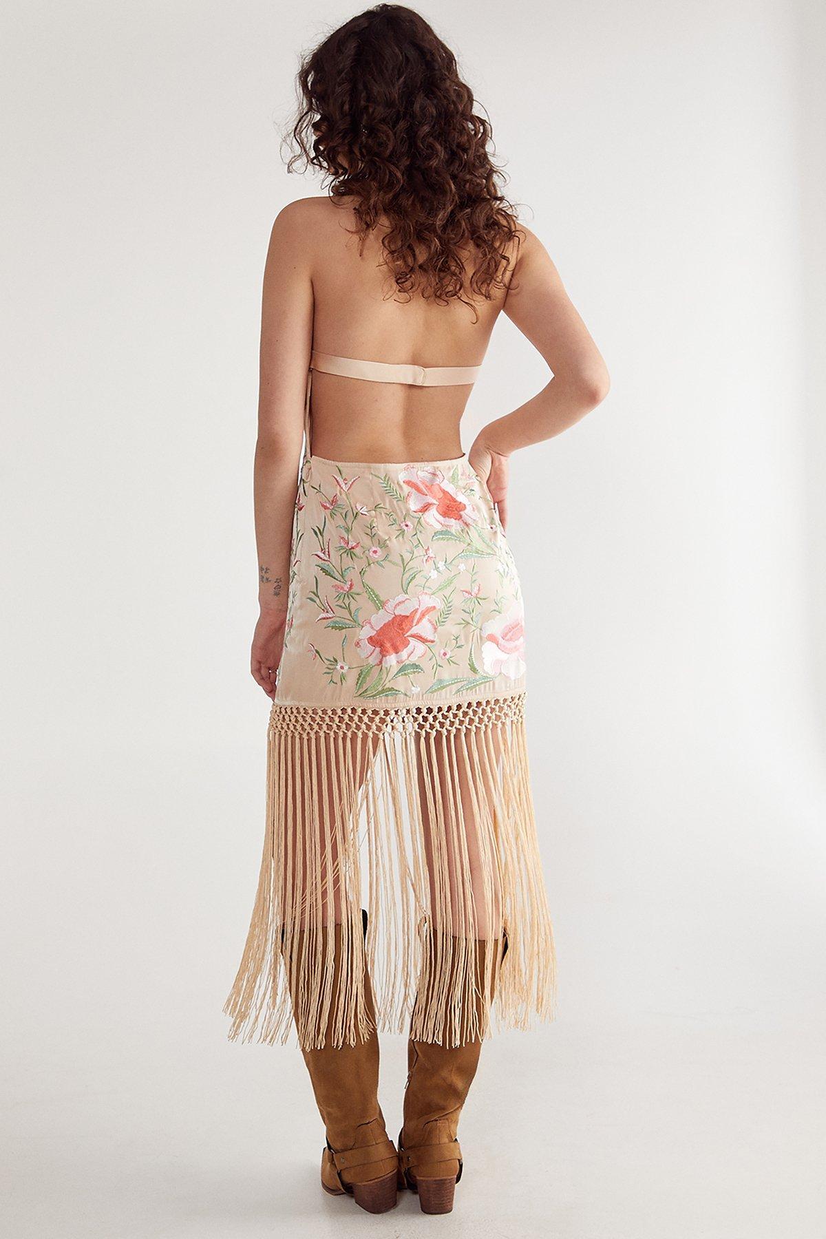 Limited Hand Embroidered Beaded Halter Fringe Mini Dress Product Image