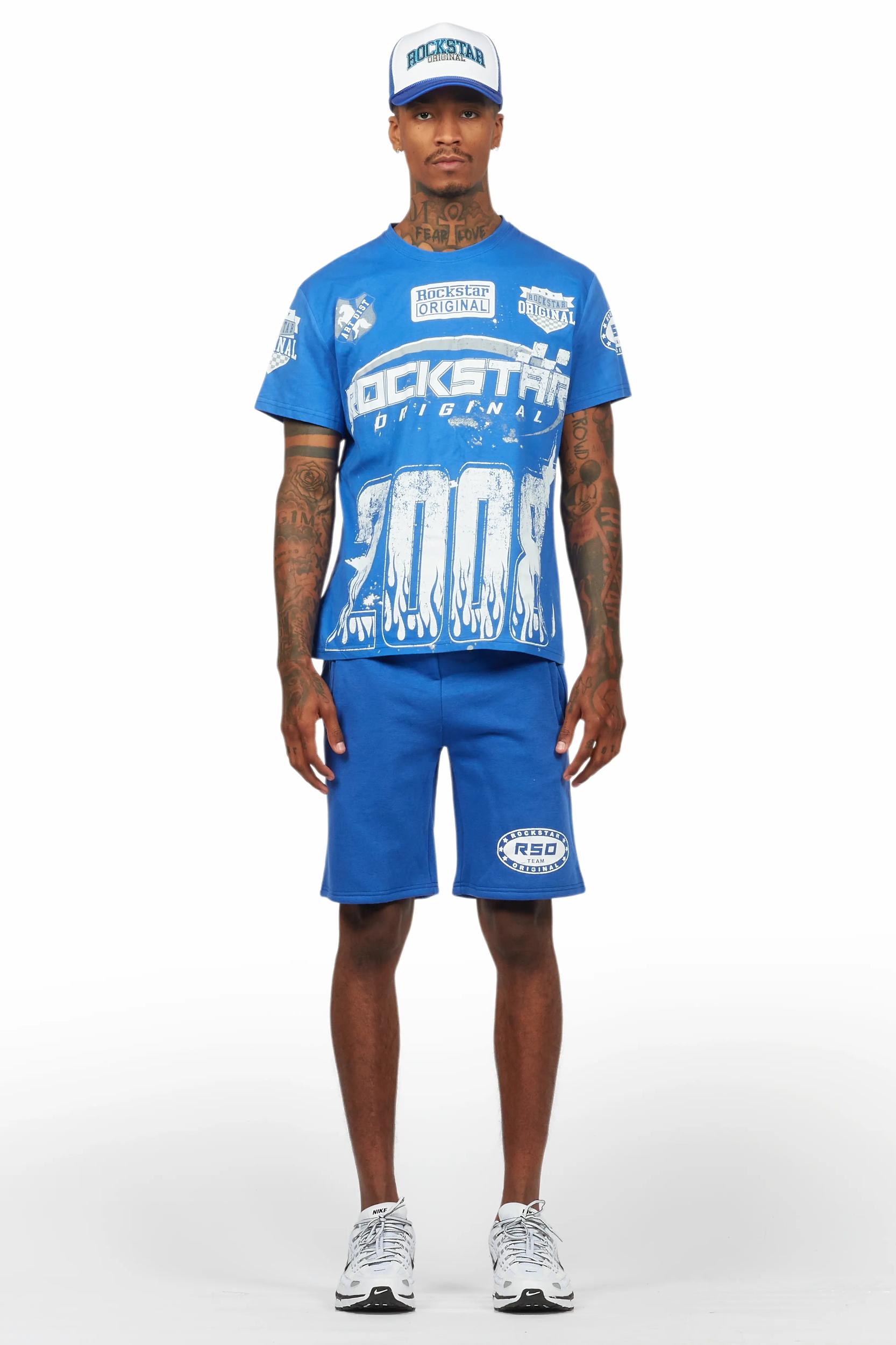 Amos Royal Blue/White T-Shirt Short Set Male Product Image