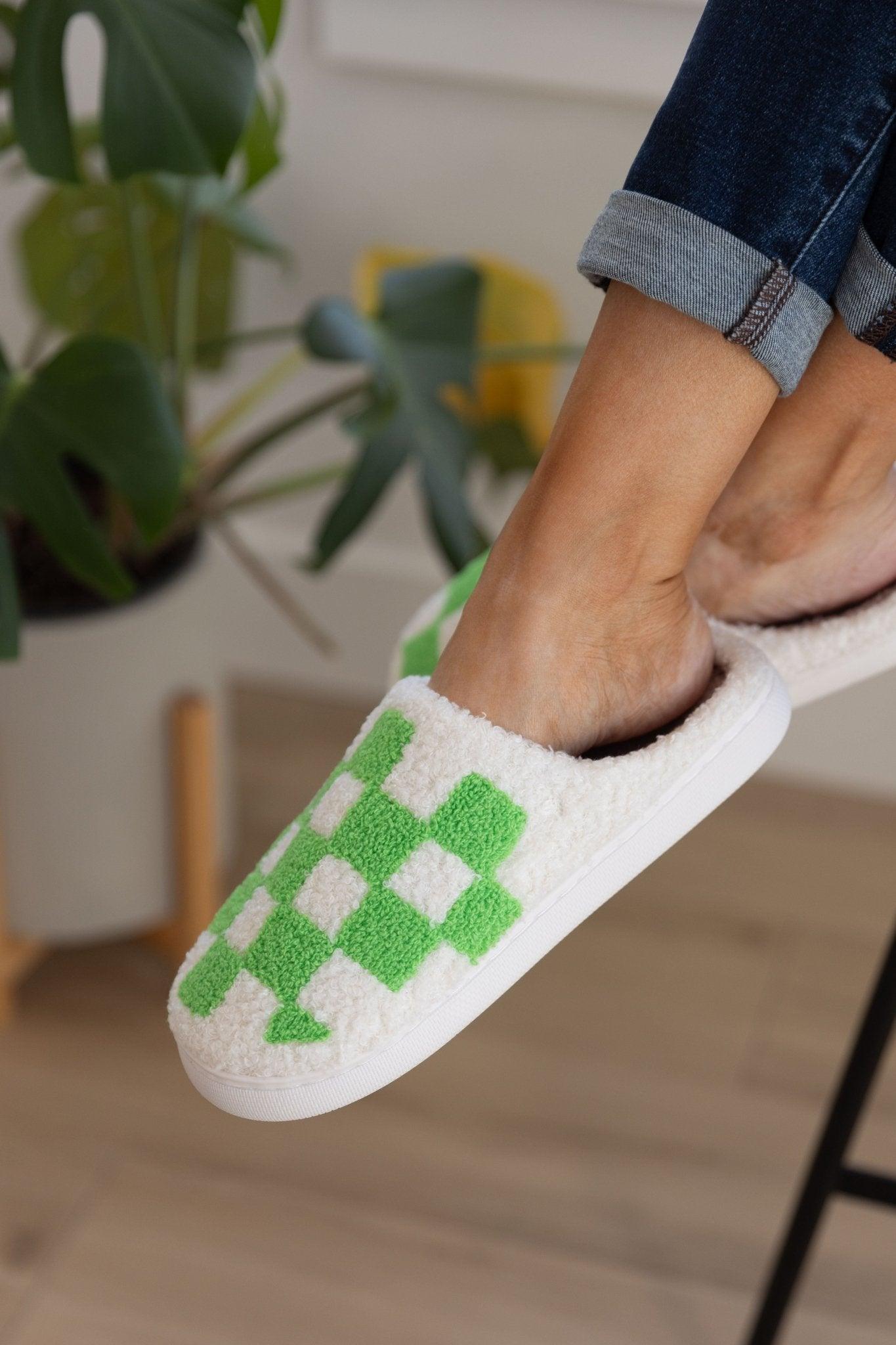 Checked Out Slippers in Green (Online Exclusive) Product Image