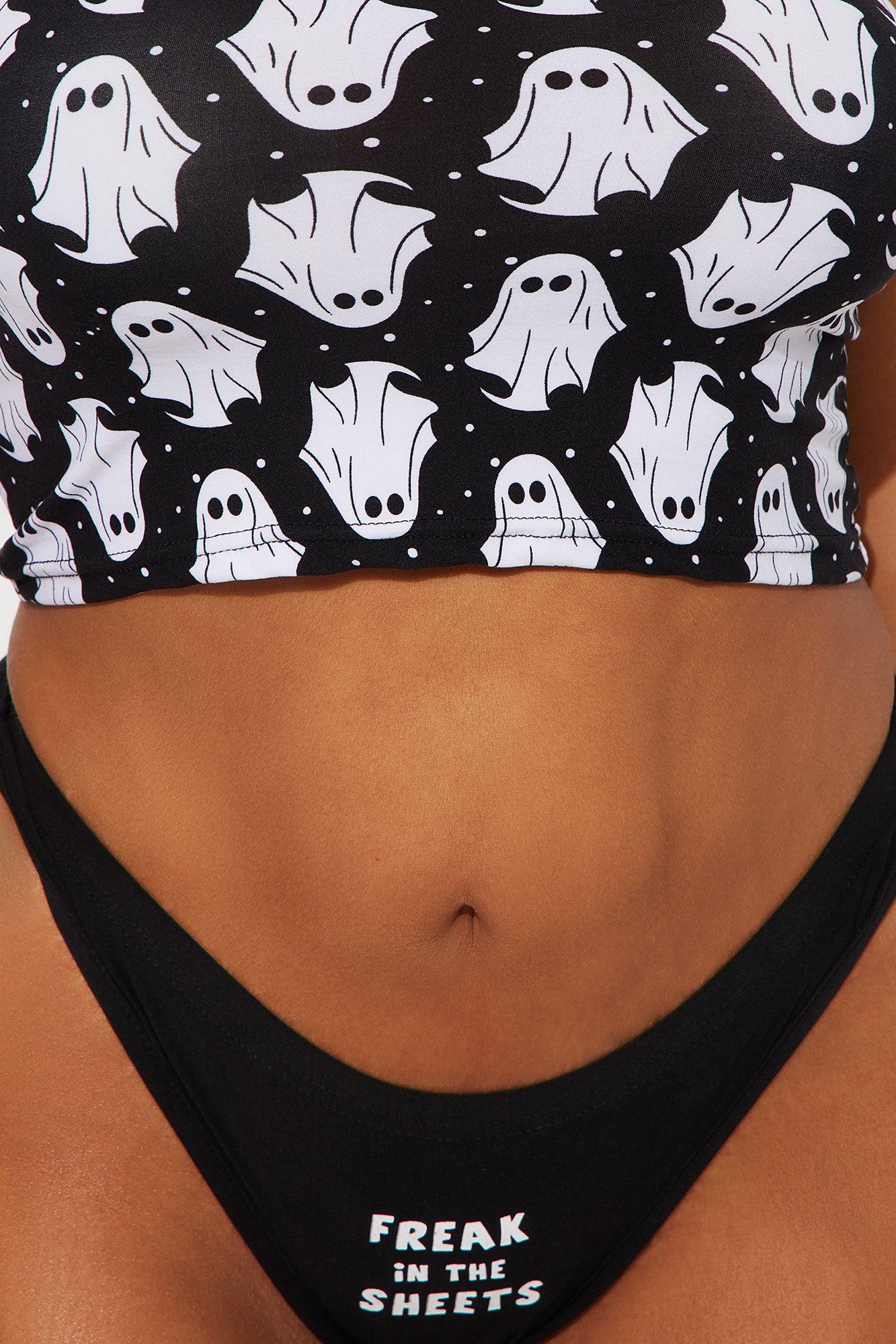 Freak In The Sheets Halloween Tank And Thong Panty 2 Piece Set - Black/White Female Product Image