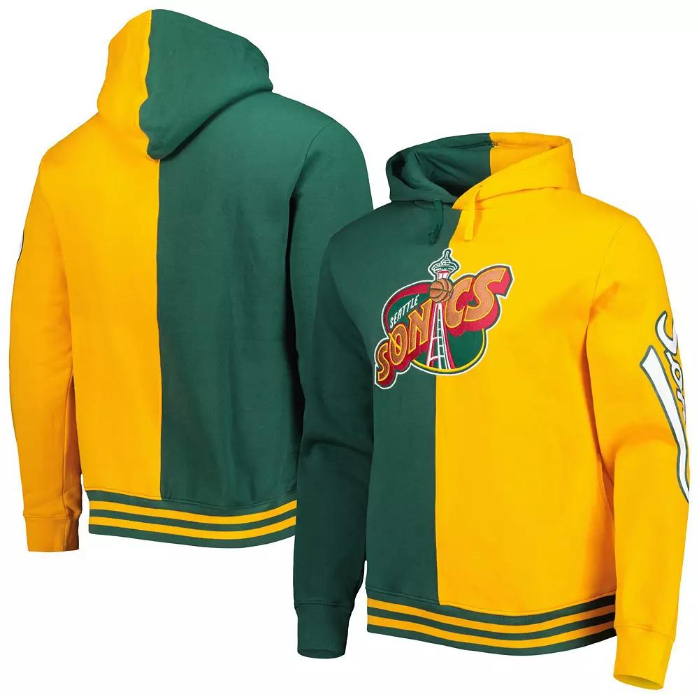 Men's Mitchell & Ness Green/Gold Seattle SuperSonics Hardwood Classics Split Pullover Hoodie, Size: XL, Nba Green Product Image