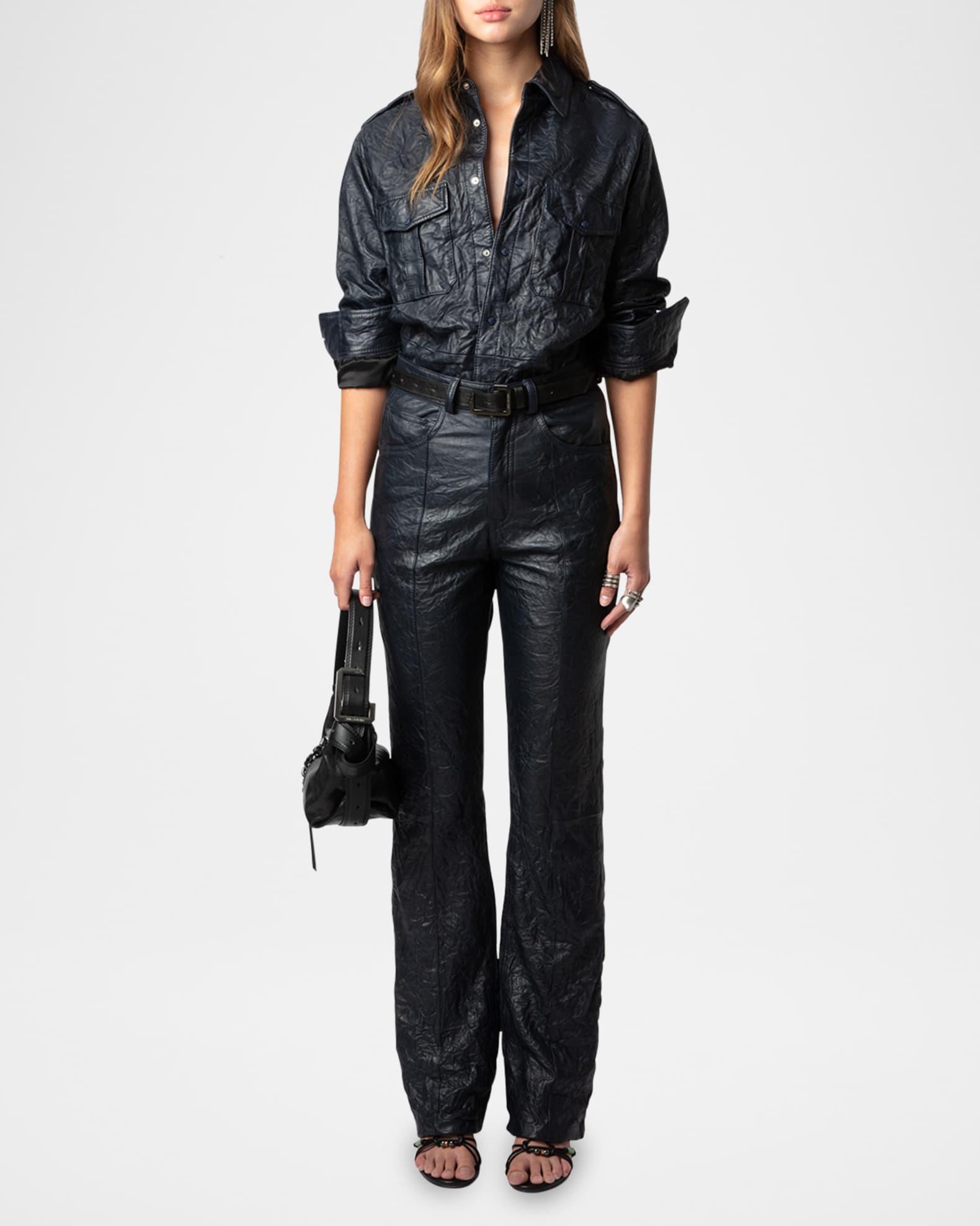 Poete Crinkled Leather Trousers Product Image