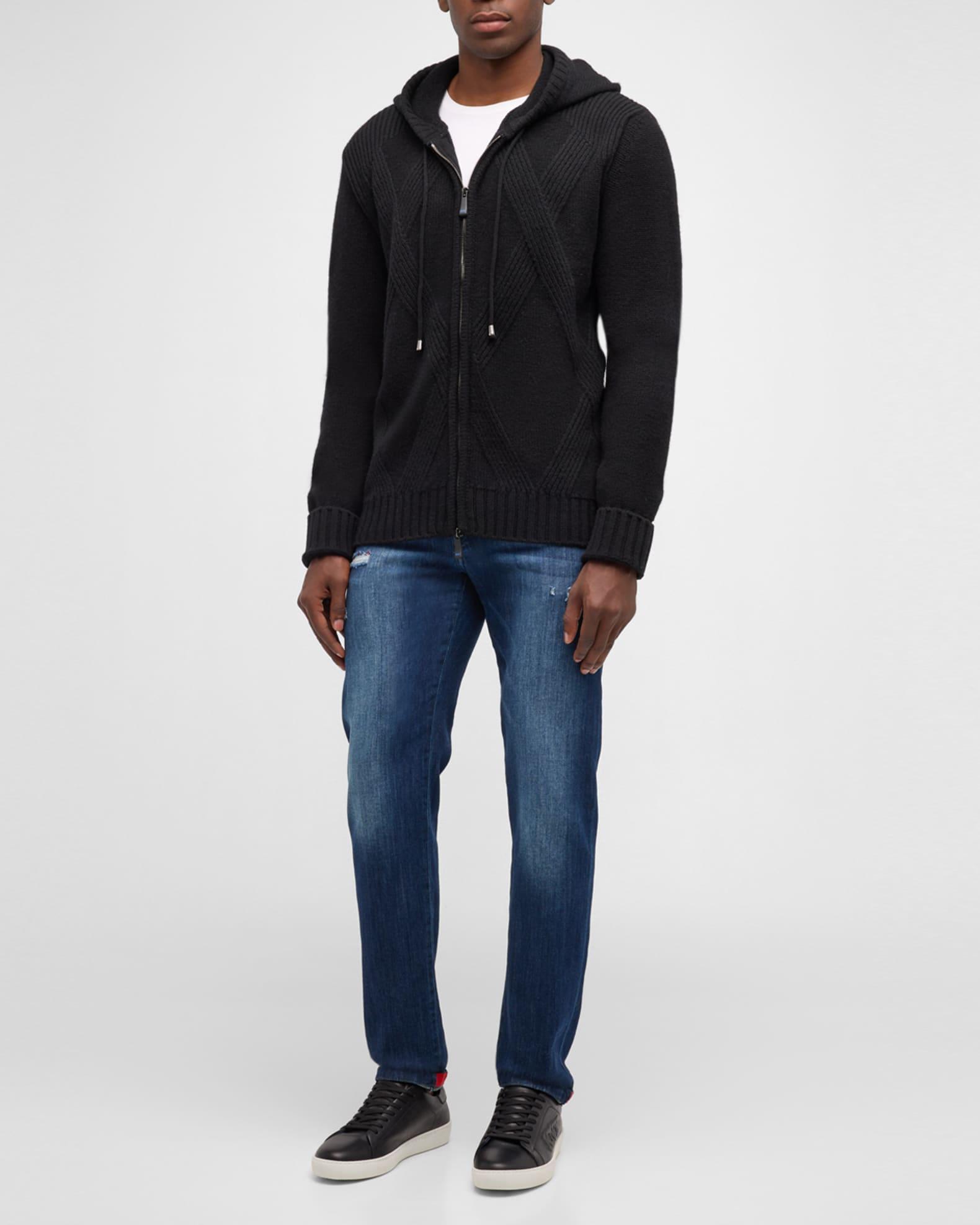 Men's Wool Argyle Jacquard Hooded Full-Zip Sweater Product Image