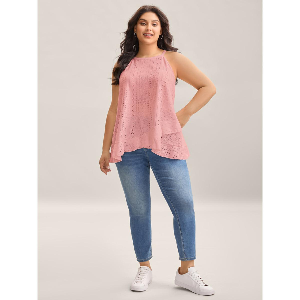 Plus Size Textured Knit Overlap Hem Tank Top Women Beanpastepowder Leisure Overlapping Round Neck Casual Tank Tops Camis BloomChic 22-24/3X Product Image