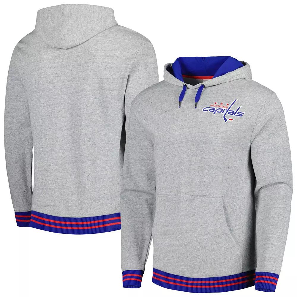 Men's Mitchell & Ness  Heather Gray Washington Capitals Classic French Terry Pullover Hoodie, Size: Small, Grey Product Image