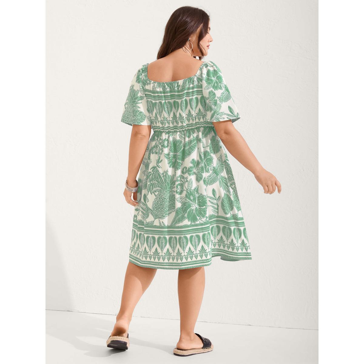 Plus Size Boho Print Fit Flare Pockets Midi Dress Mint Women Resort Non Heart neckline Short sleeve Curvy BloomChic 28/5X Product Image