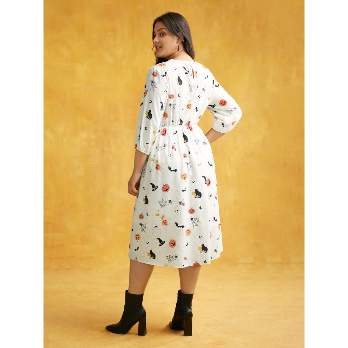 Plus Size Pumpkin Patch Retro Collared Midi Dress Beige Women Cocktail Contrast Party Curvy Bloomchic 18-20/2X Product Image
