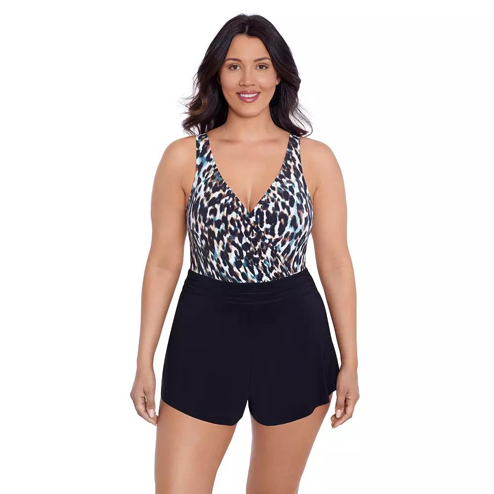 Women's Trimshaper In The Mist Rebecca Leopard Swim Romper, Size: 18, Brown Product Image