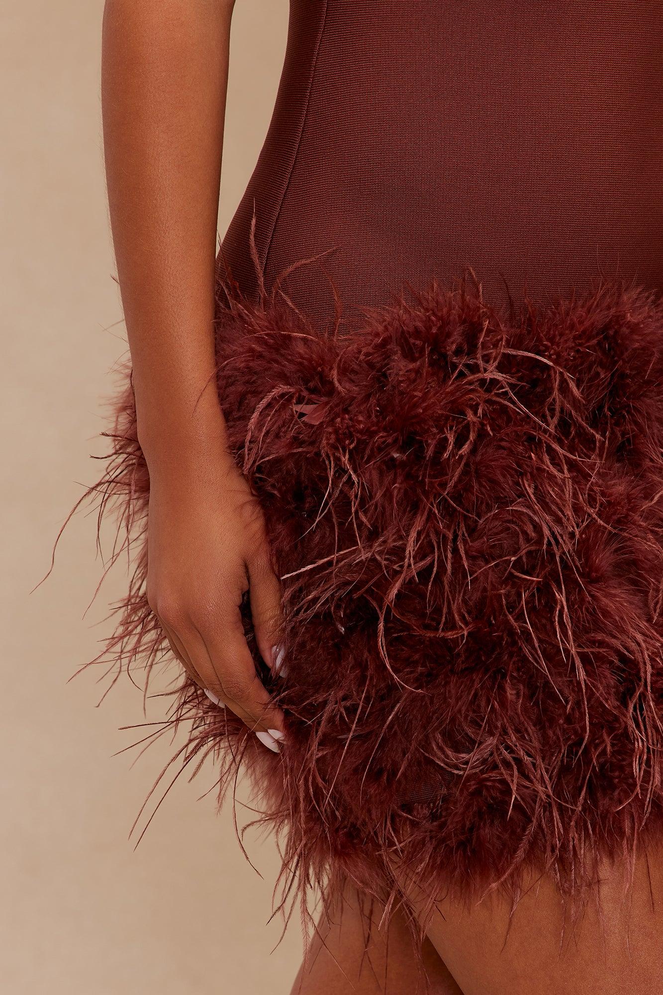 Remember Me Fur Trim Bandage Mini Dress - Brown Female Product Image