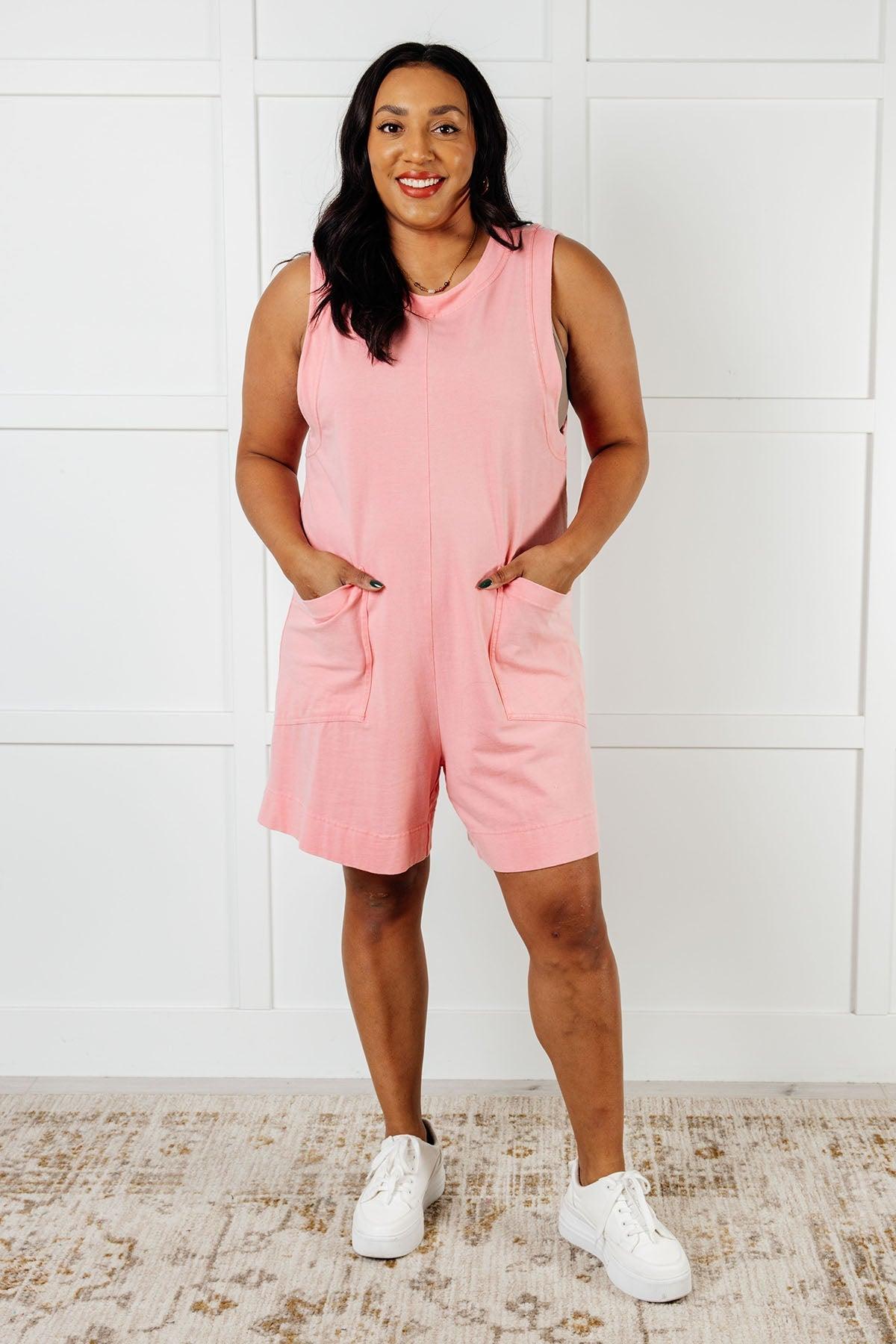 Up and Running Mineral Wash Romper in Coral Pink (Online Exclusive) Product Image
