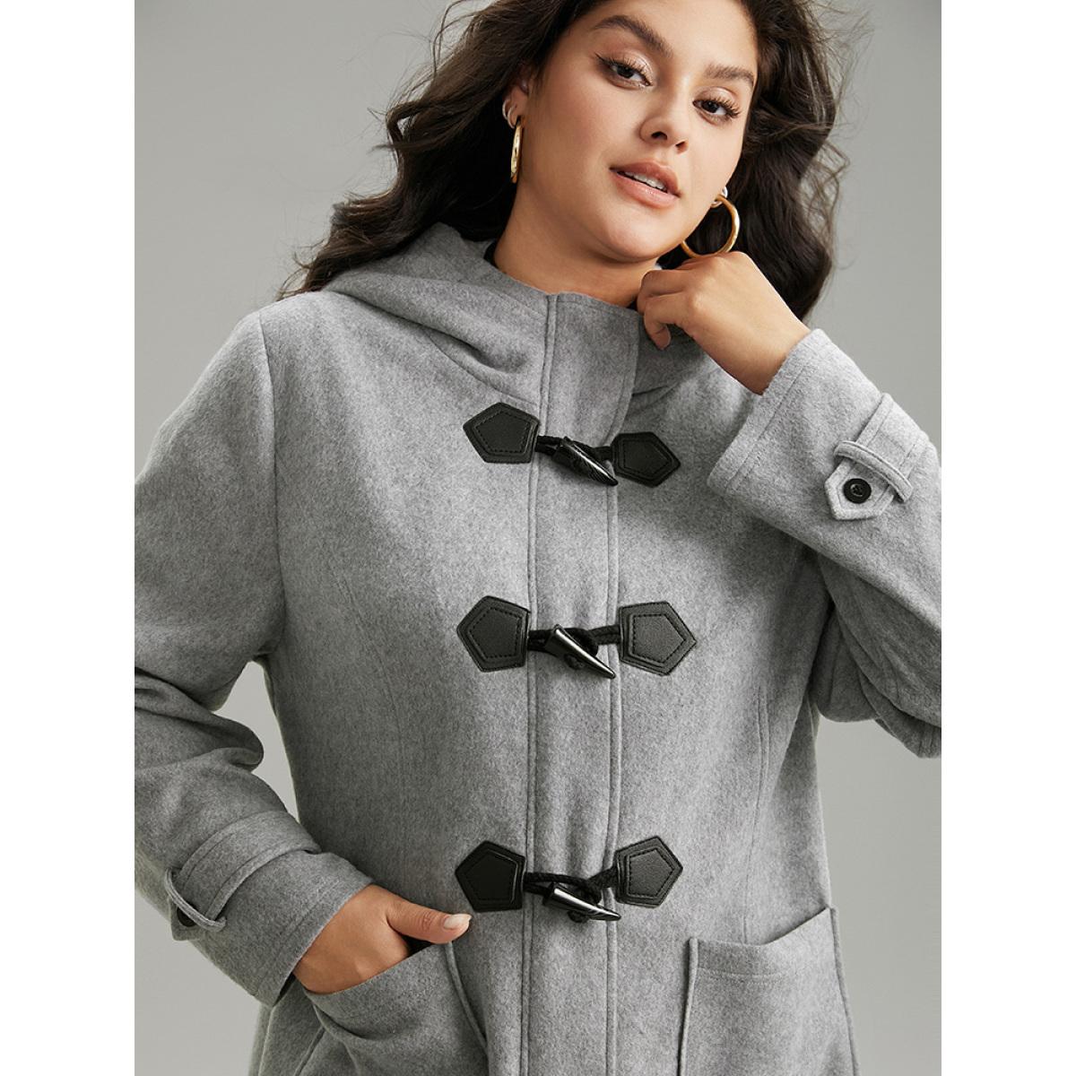 Plus Size Solid Duffle Button Pocket Hooded Coat Women DimGray Casual Plain Ladies Dailywear Winter Coats BloomChic 18-20/2X Product Image