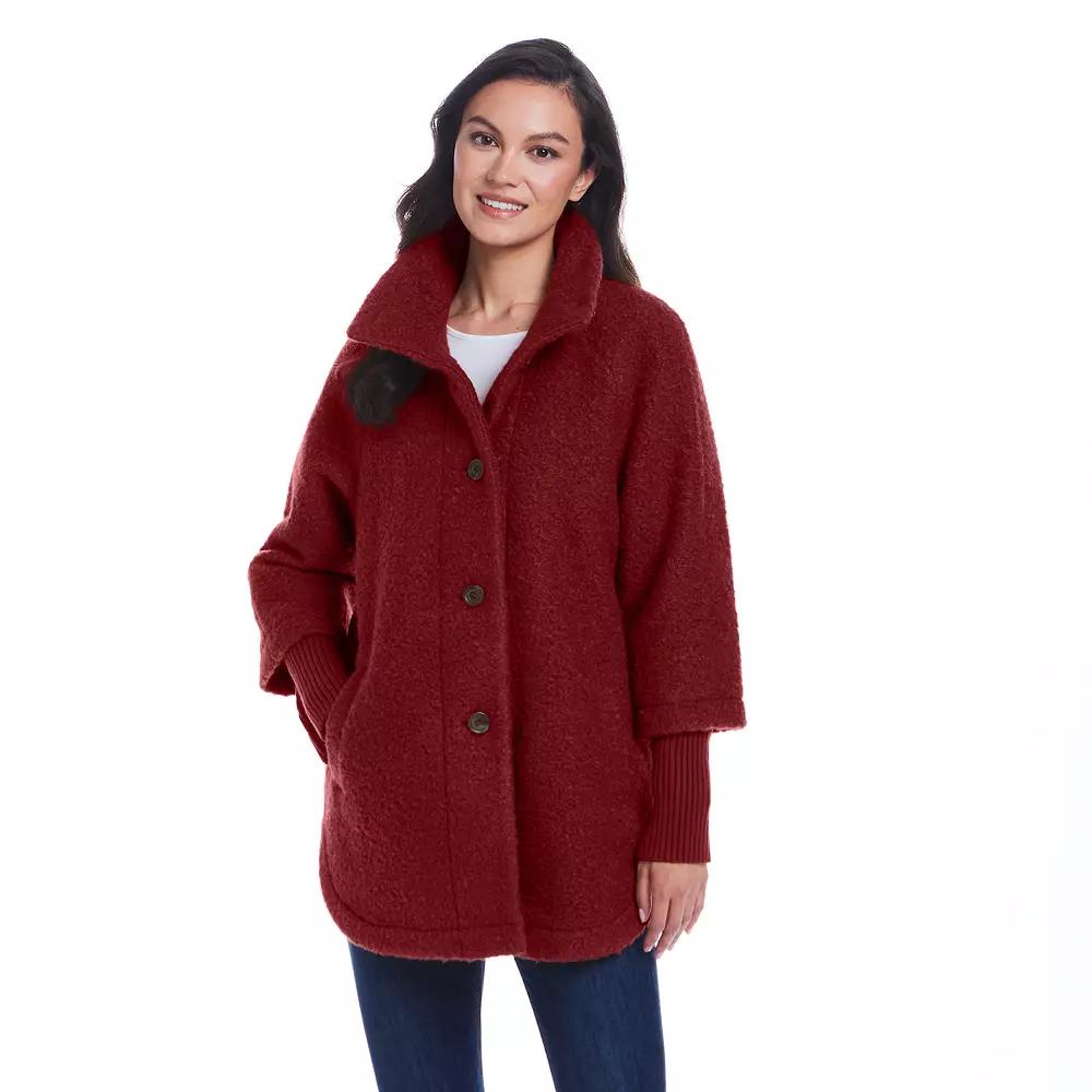 Women's Weathercast Button Front Boucle Topper Coat with Knit Sleeves,  Product Image