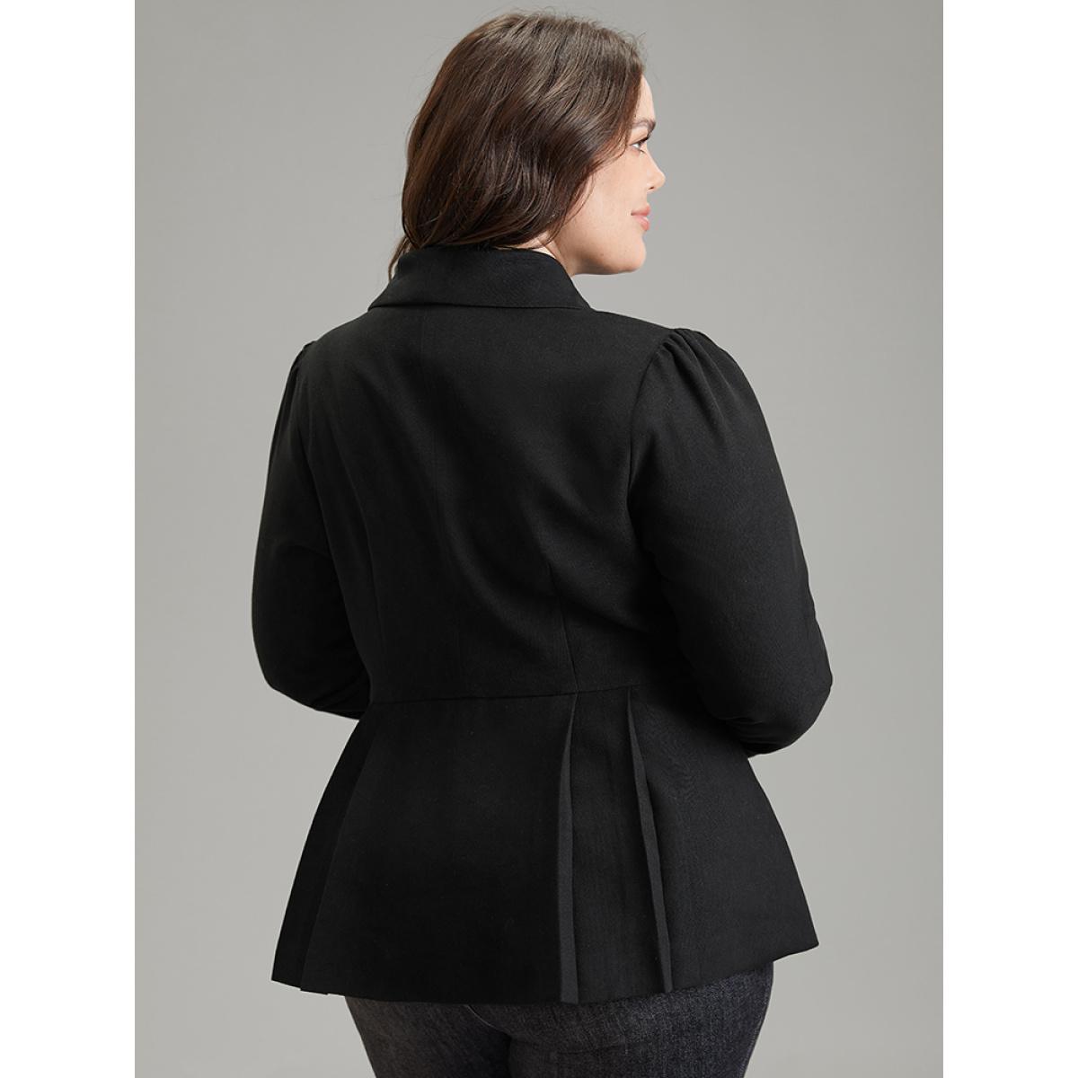 Plus Size Lapel Collar Plicated Detail Button Up Blazer Black Women Office Plain Lined Sleeve Long Sleeve Lapel Collar 12/L Workwear Essentials Blazers BloomChic Product Image