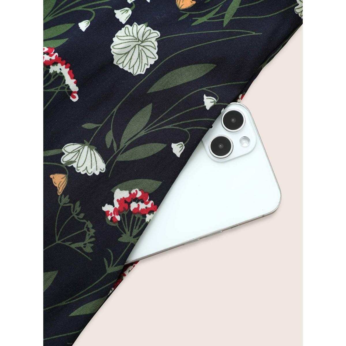 Plus Size Floral Print Patchwork Scoop Neck Dress Indigo Women Elegant Non Short sleeve Curvy Midi Dress BloomChic 26/4X Product Image