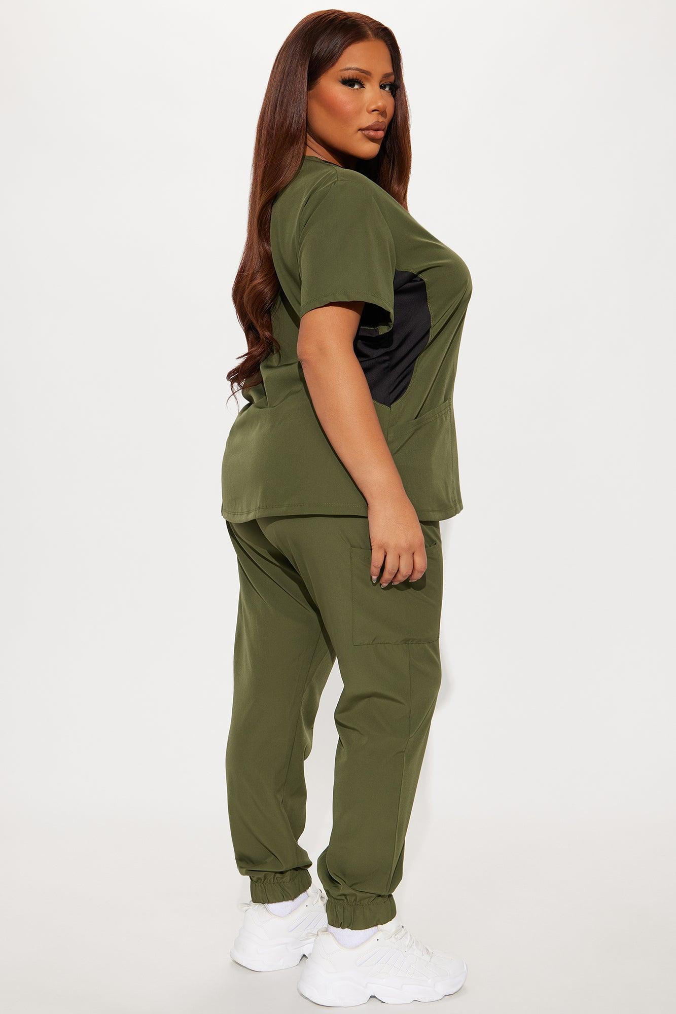 Ready To Help 2 Tone Uniform Scrub Jogger Set - Olive Product Image