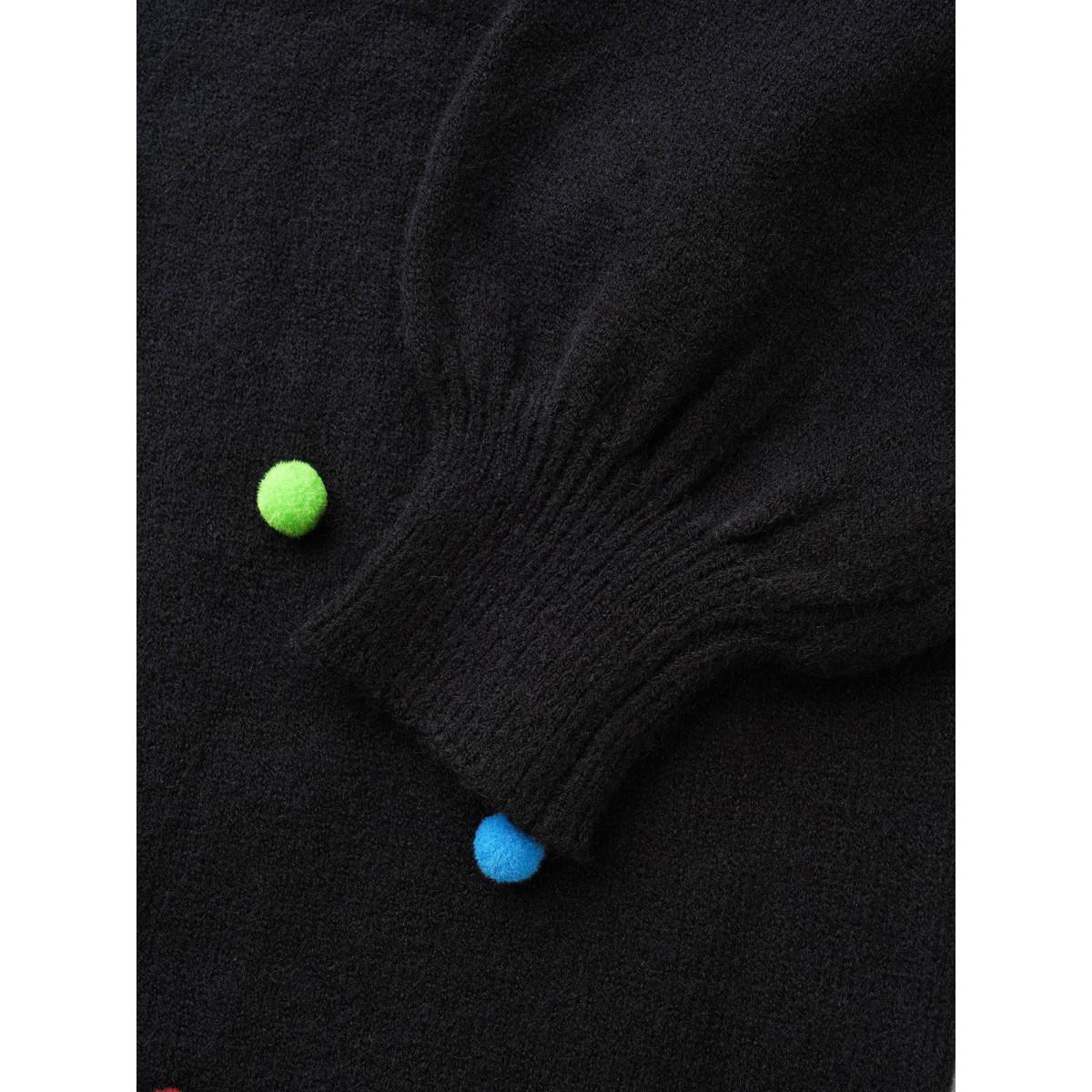 Plus Size Colored Fluffy Ball Drop Shoulder Pullover Black Women Casual Loose Long Sleeve Round Neck Everyday Pullovers BloomChic 14-16/1X Product Image