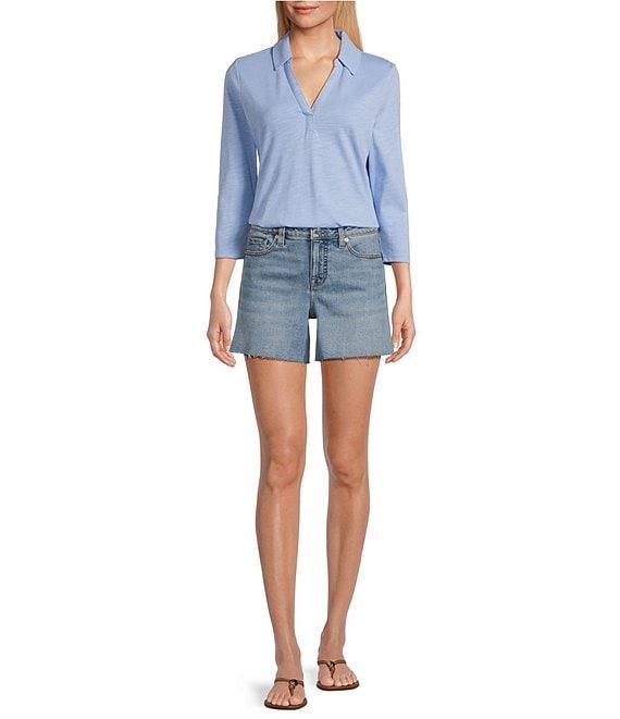 Tommy Bahama Ashby Isles Solid Stretch Jersey Johnny Collar V-Neck 3/4 Sleeve Fitted Top Product Image