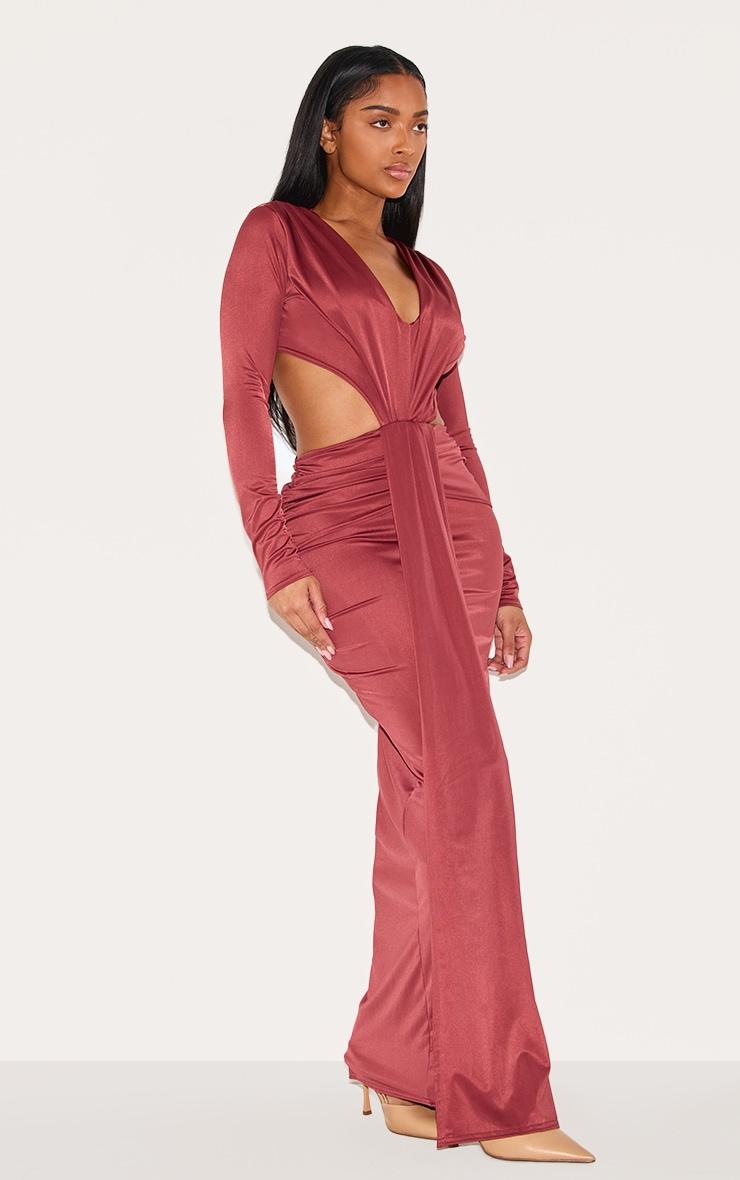 Shape Burgundy Deep Plunge Open Back Maxi Dress Product Image