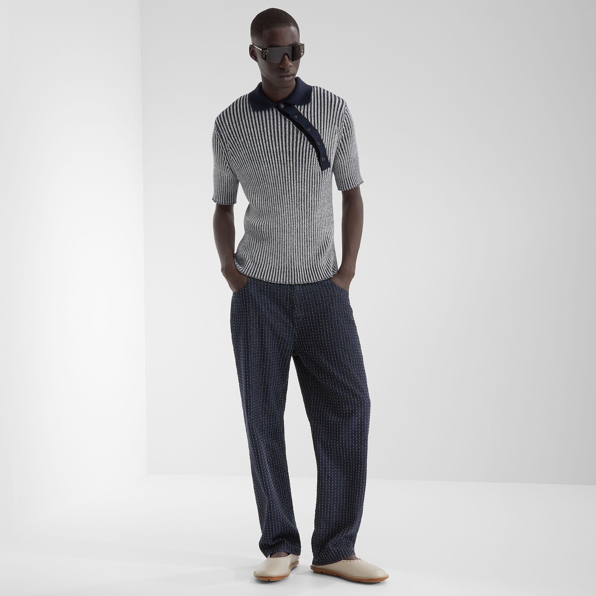 Polo shirtBlue cotton and viscose polo shirt Product Image