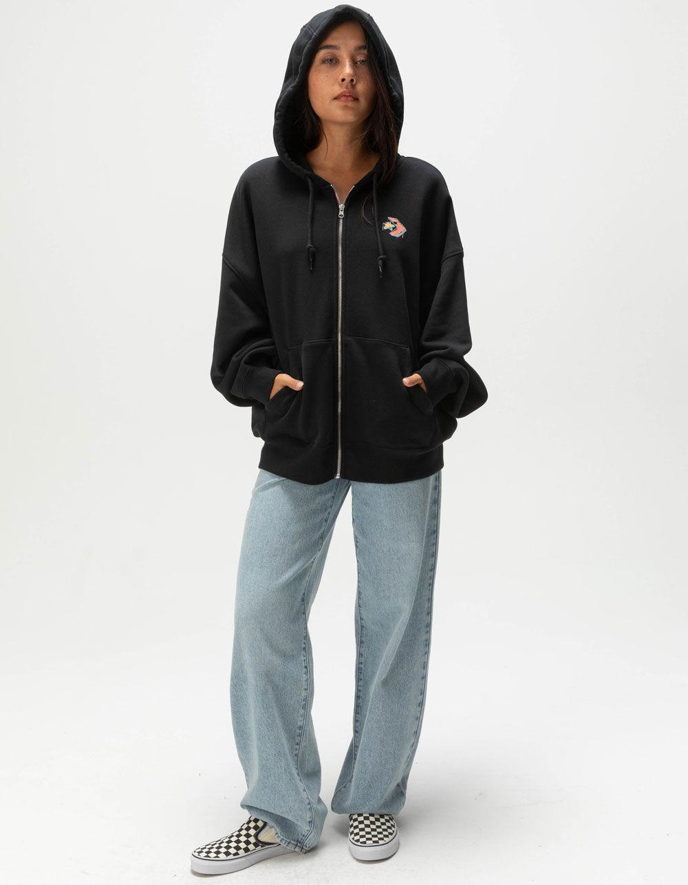CONVERSE Graphic Womens Oversized Zip-Up Hoodie - BLACK Product Image