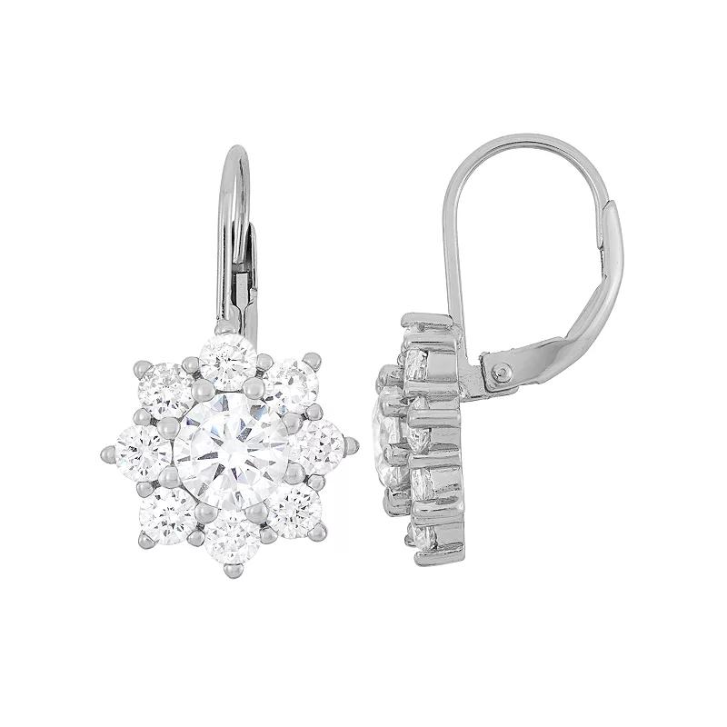 Cubic Zirconia Sterling Silver Flower Drop Earrings, Women's, White Product Image