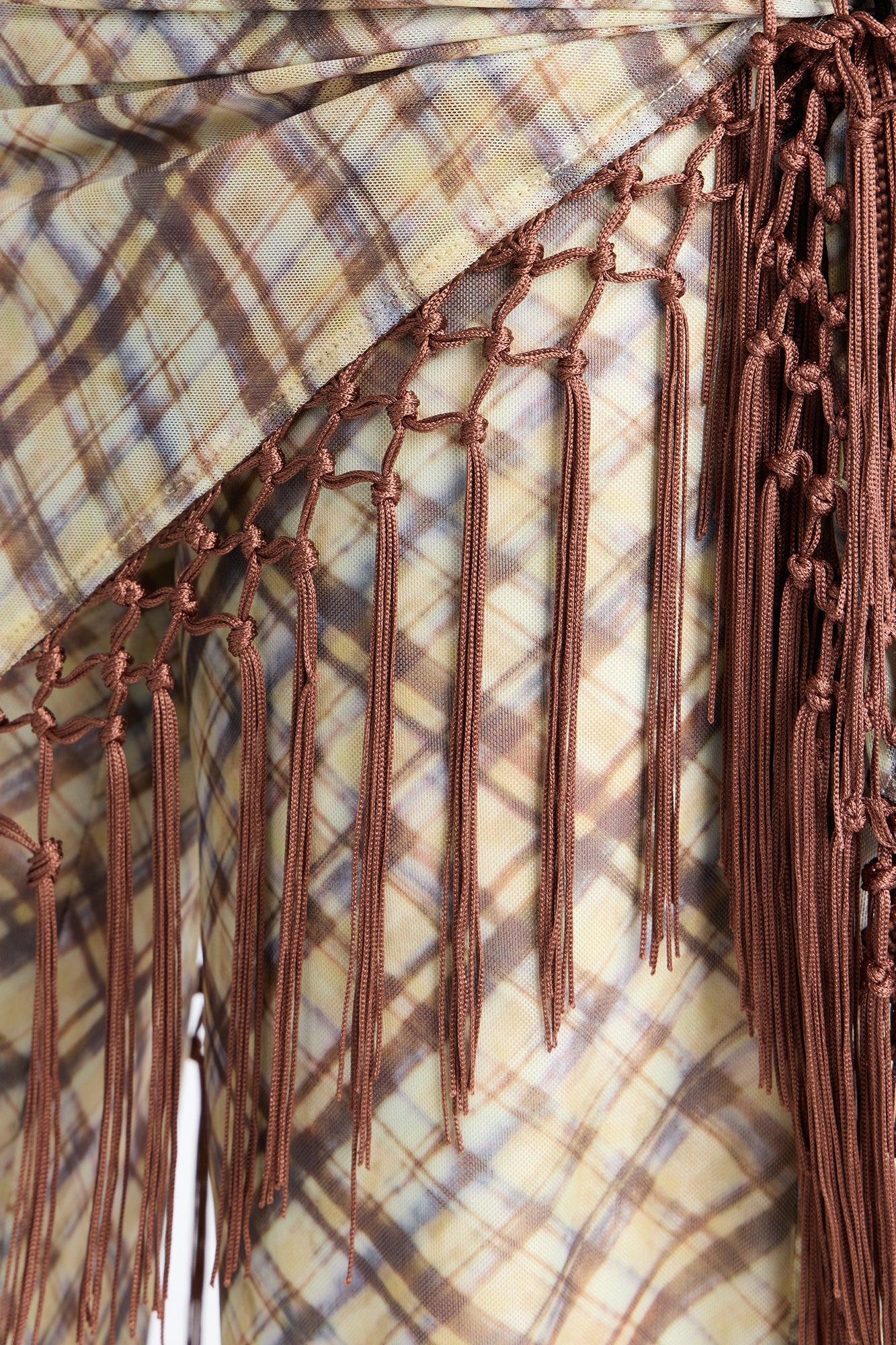 Ava Mesh Plaid Waist Scarf Jumpsuit - Brown Female Product Image