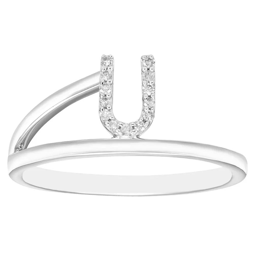 Boston Bay Diamonds Sterling Silver Diamond Accent Letter Initial Split Shank Ring, Women's, Size: 7, Silver Tone U Product Image