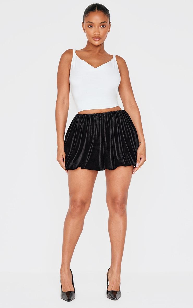 Shape Black Velour Puff Ball Mini Skirt Product Image