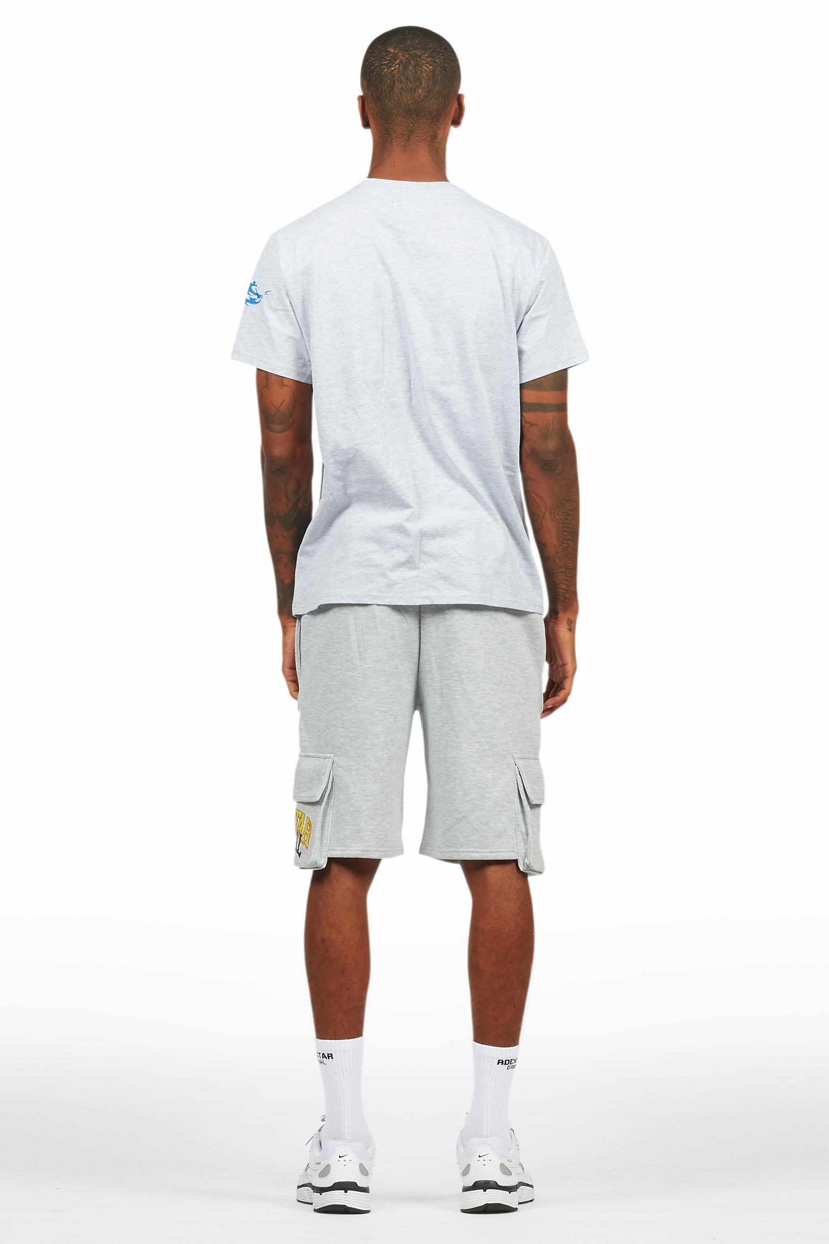 Colorful Race Heather Grey/Black T-Shirt Cargo Shorts Set Male Product Image