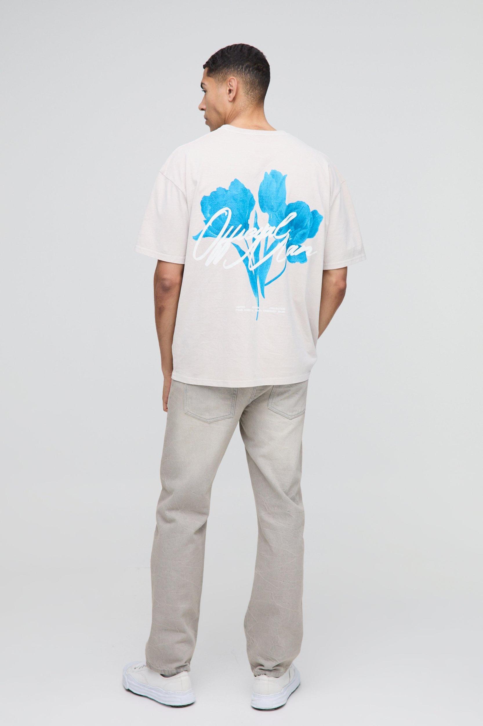 Oversized Floral Print Washed T-Shirt | boohooMAN USA Product Image