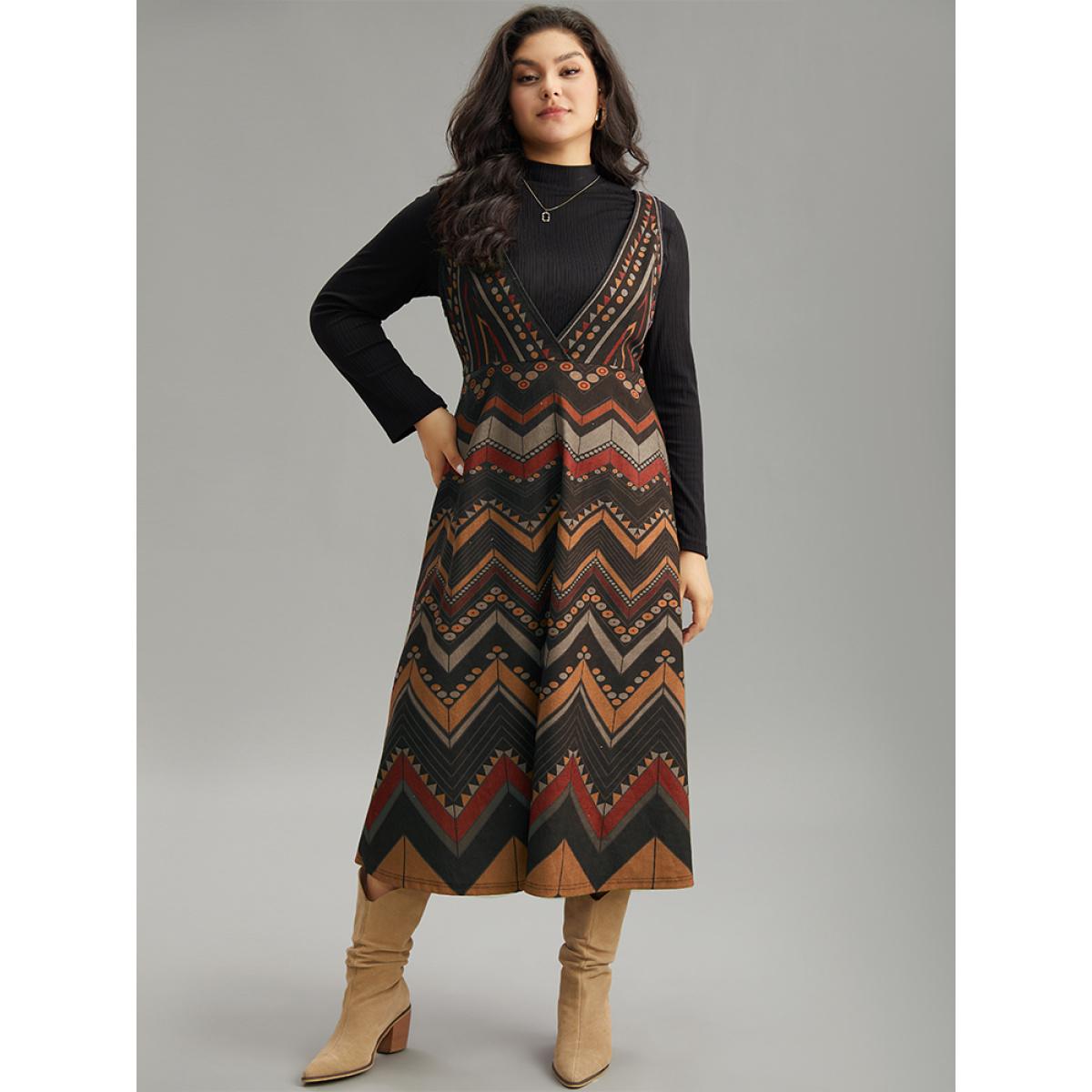 Plus Size Bandana Print Pocket Sleeveless Dress Multicolor Women Vacation Printed V-neck Sleeveless Curvy Midi Dress BloomChic 12/L Product Image