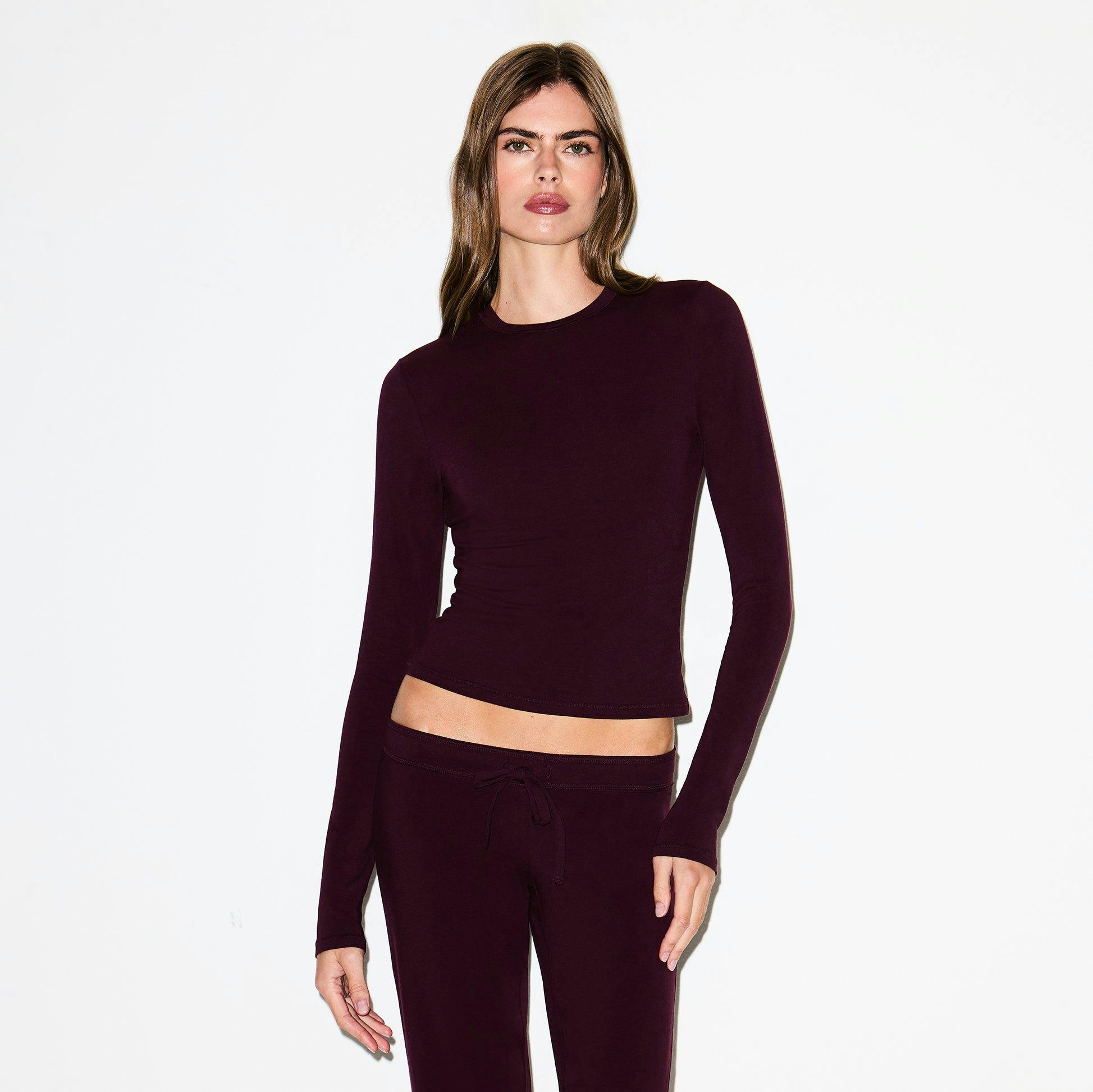 COTTON JERSEY LOW RISE CROP PANT | CURRANT Product Image