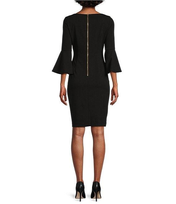 Calvin Klein 3/4 Bell Sleeve Boat Neck Sheath Dress Product Image