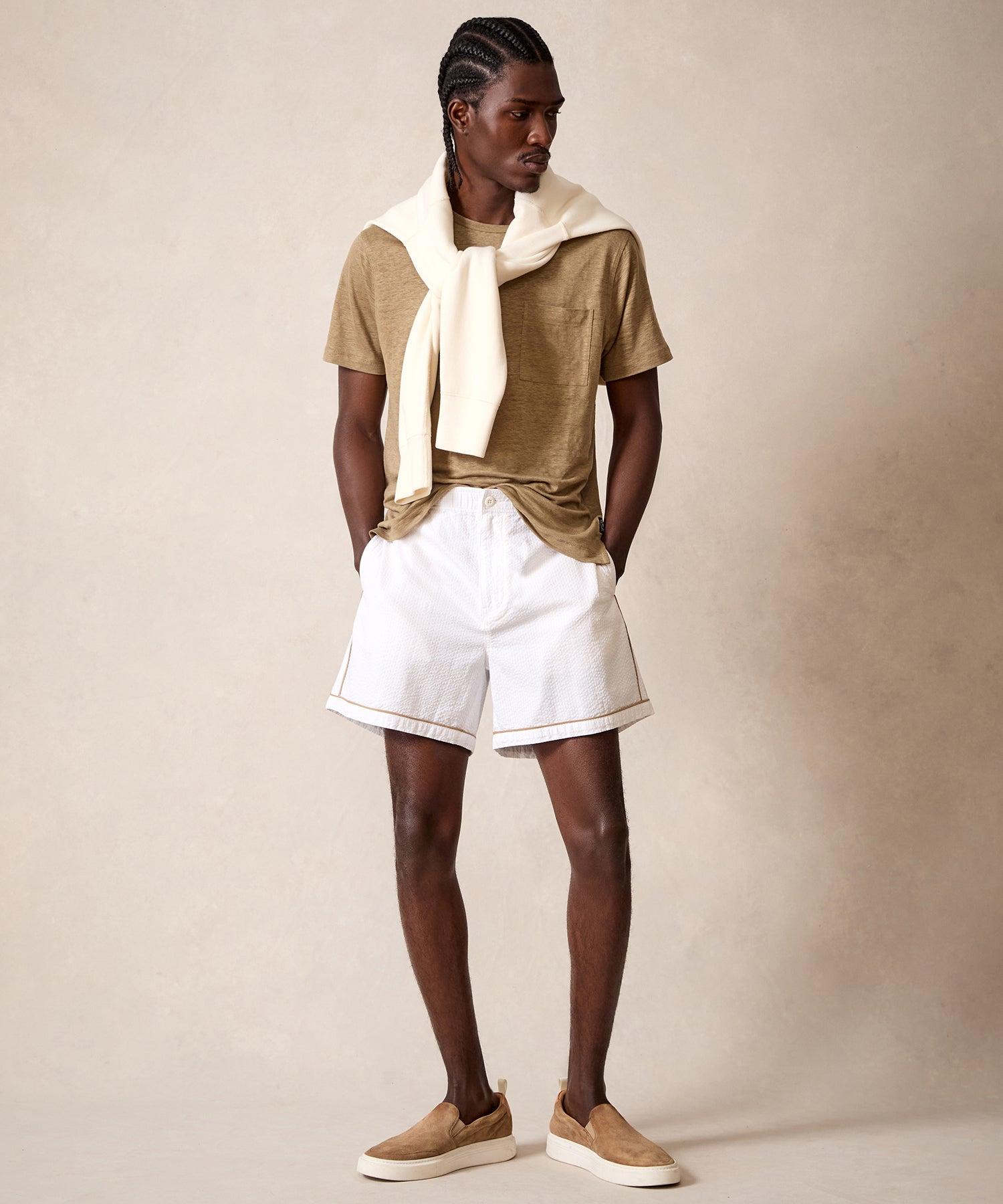 5" Tipped Seersucker Beachcomber Short in White Product Image