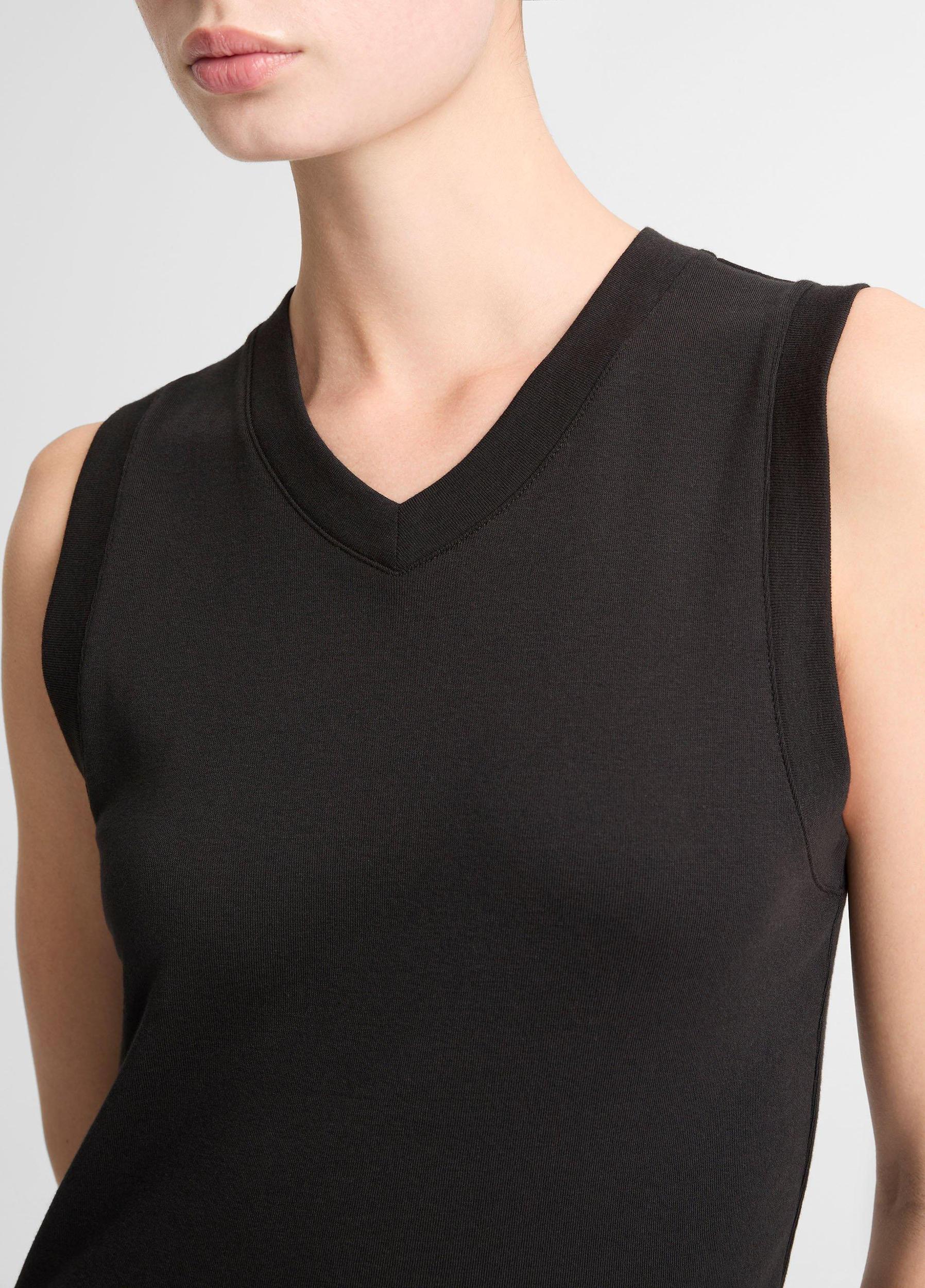 Pima Cotton-Blend High V-Neck Shell Product Image