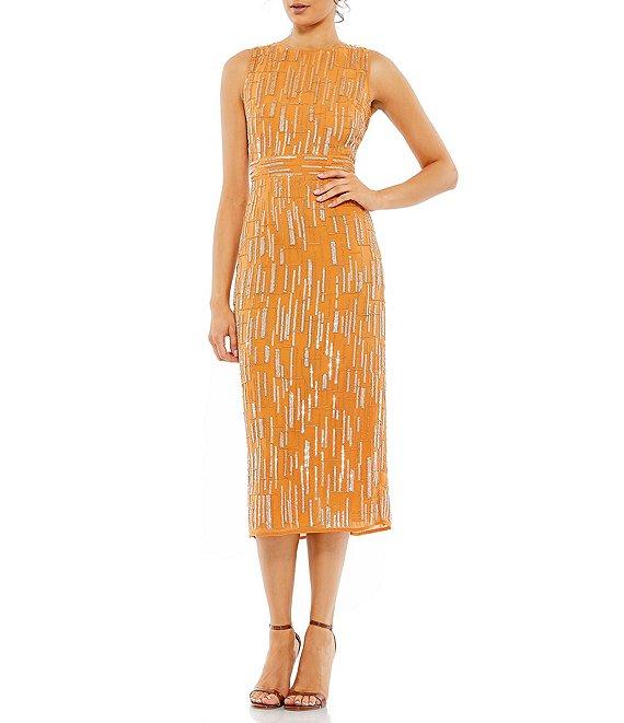 Mac Duggal Sleeveless Abstract Beaded Midi Dress Product Image