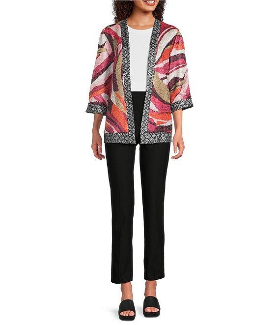 Ali Miles Textured Woven Abstract Print 3/4 Sleeve Reversible Jacket Product Image